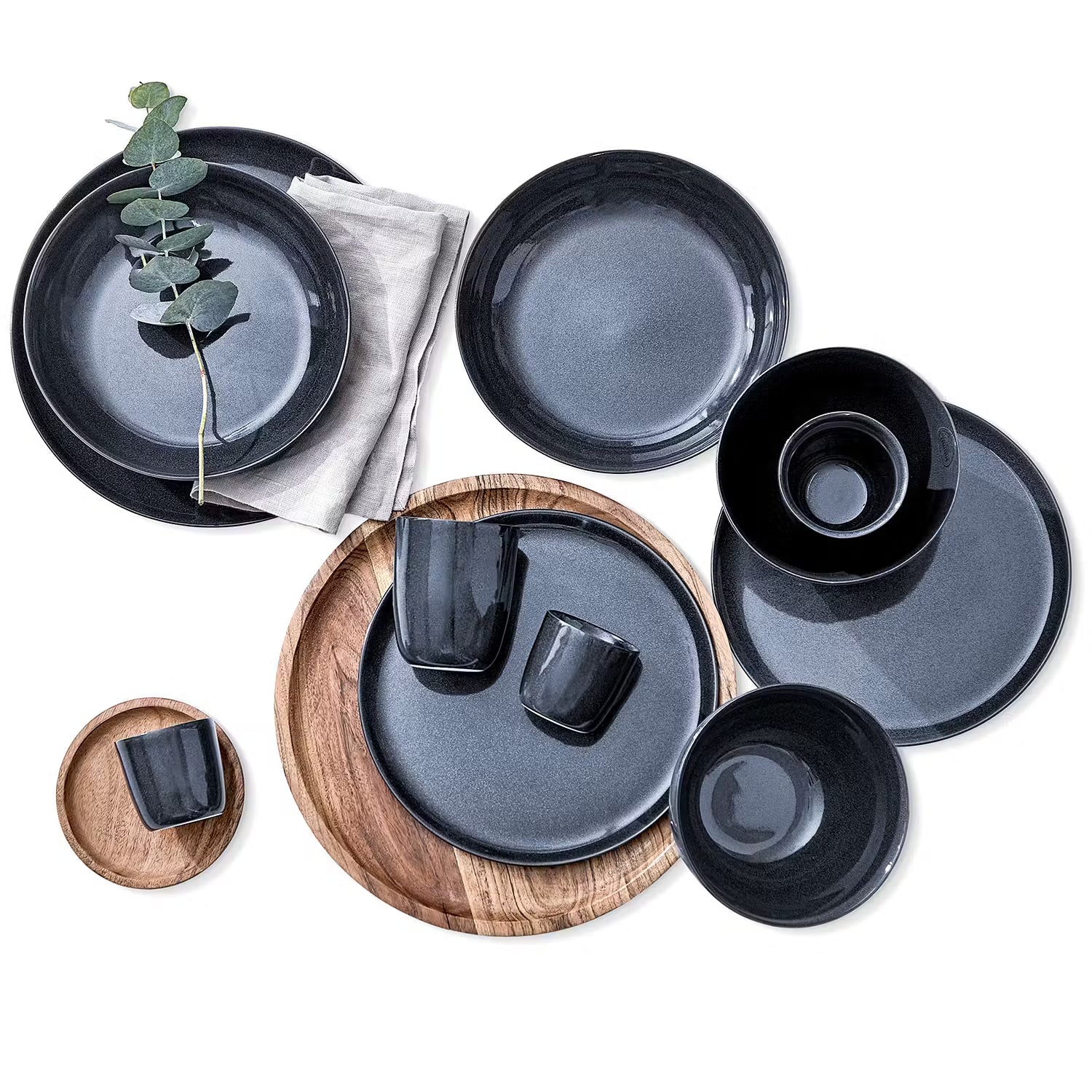 NATIVE Frühstücksteller 4er-Set - Steinzeug - Dunkelblau