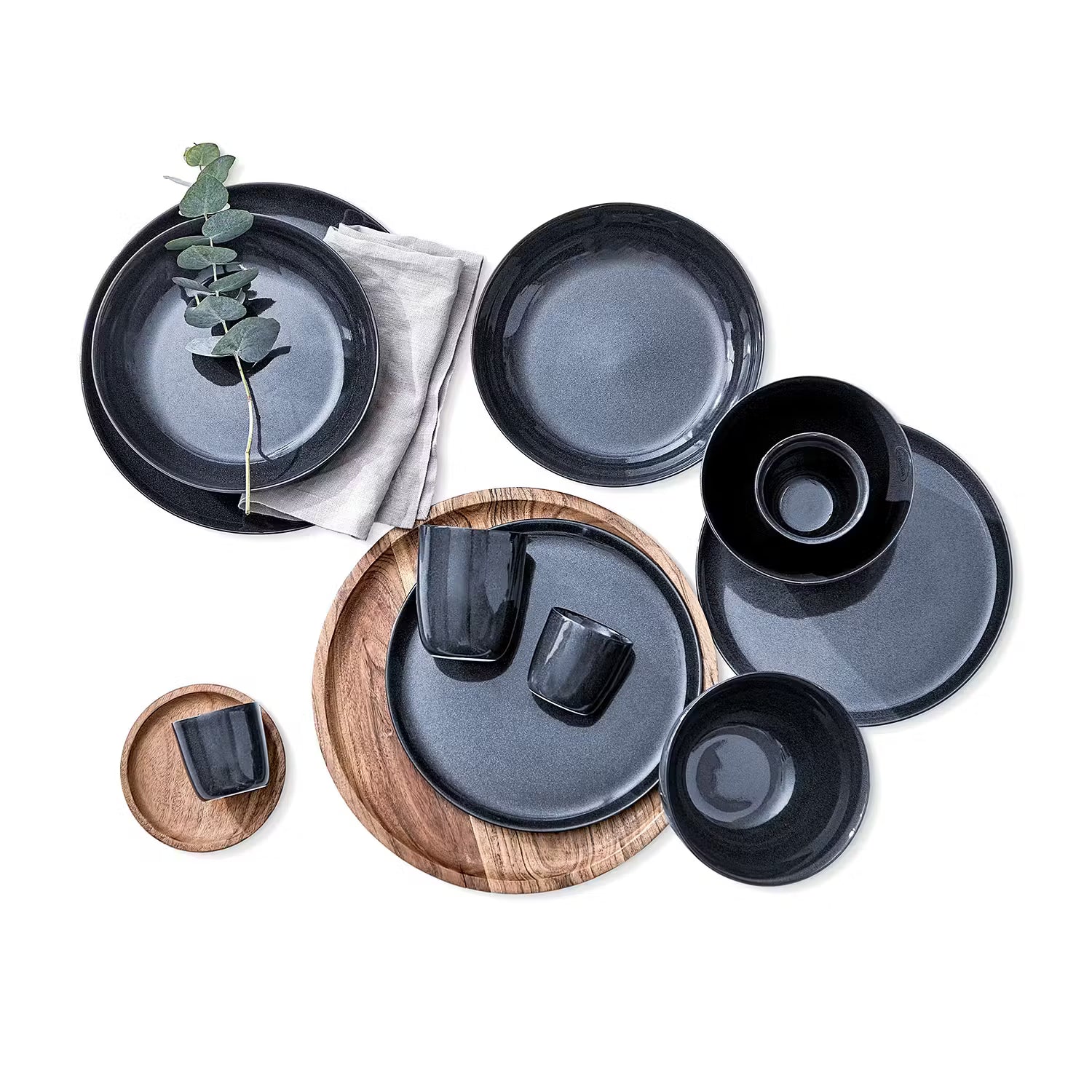 NATIVE Dinnerteller 4er-Set - Keramik - Dunkelblau - Dunkelblau