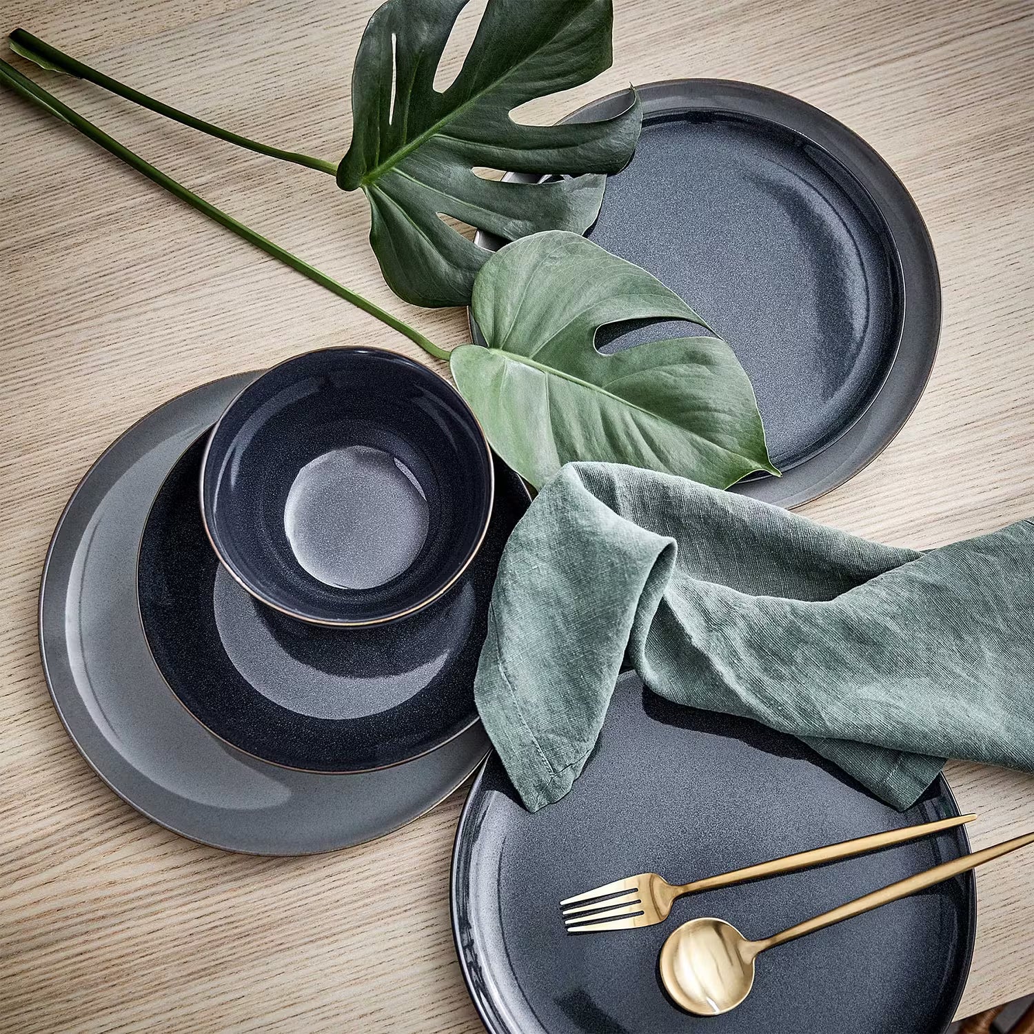 NATIVE Dinnerteller 4er-Set - Keramik - Dunkelblau - Dunkelblau