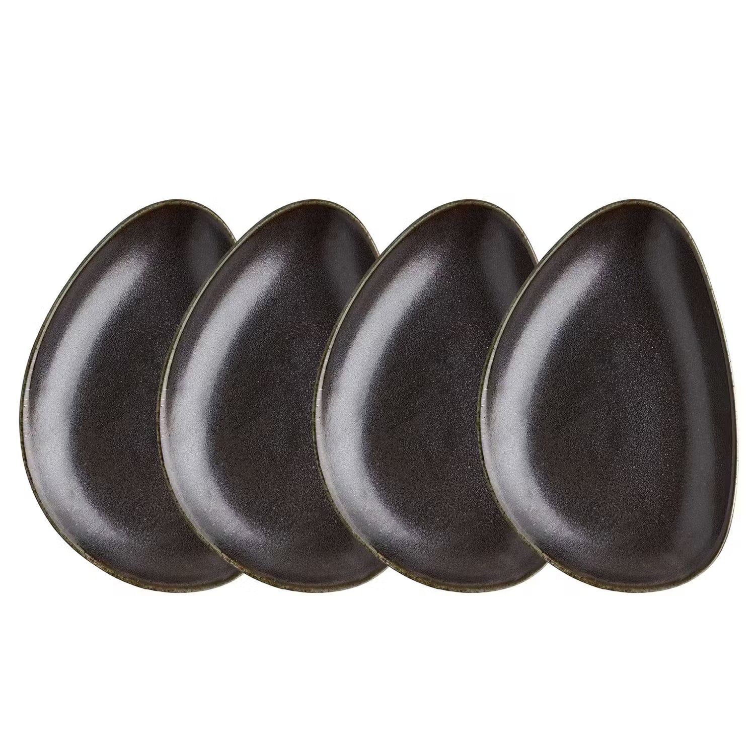 JAPANDI Frühstücksteller 4er-Set - Porzellan - Schwarz - Schwarz