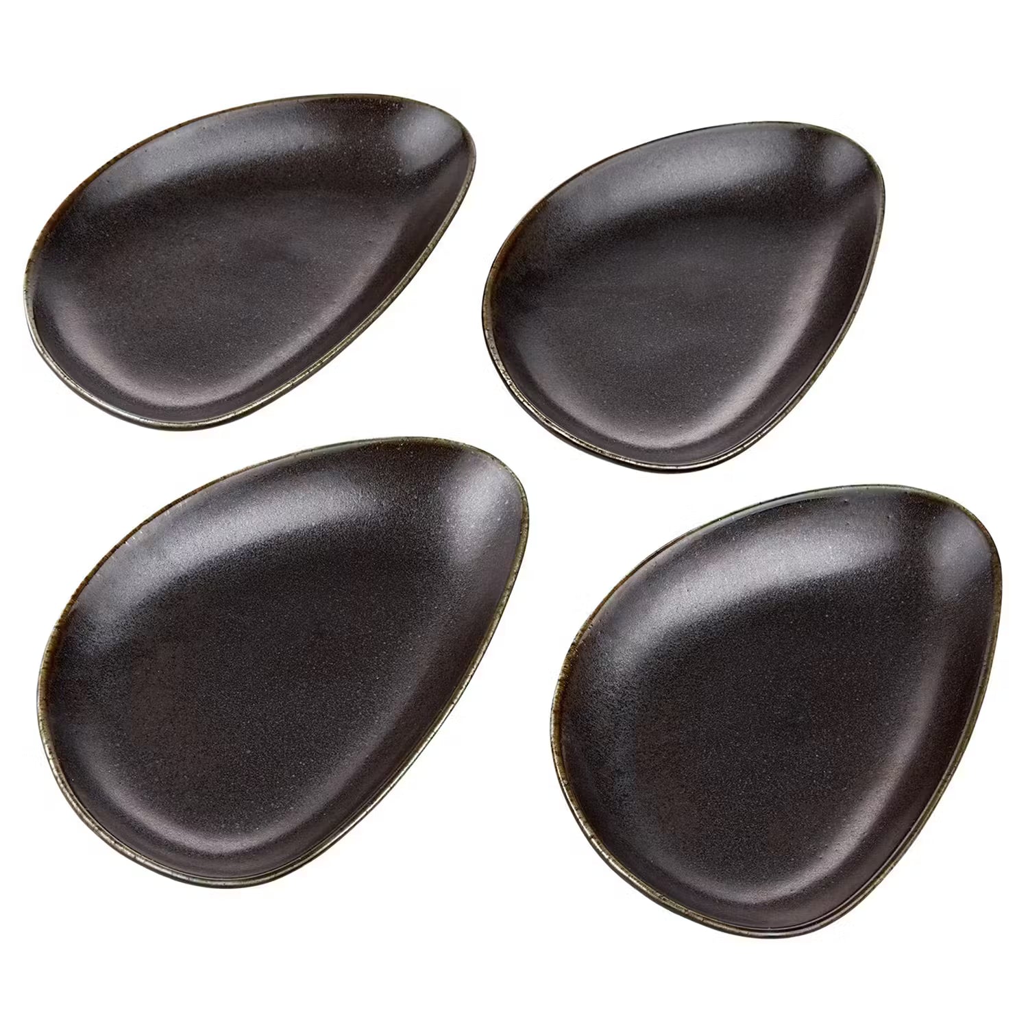 JAPANDI Frühstücksteller 4er-Set - Porzellan - Schwarz - Schwarz
