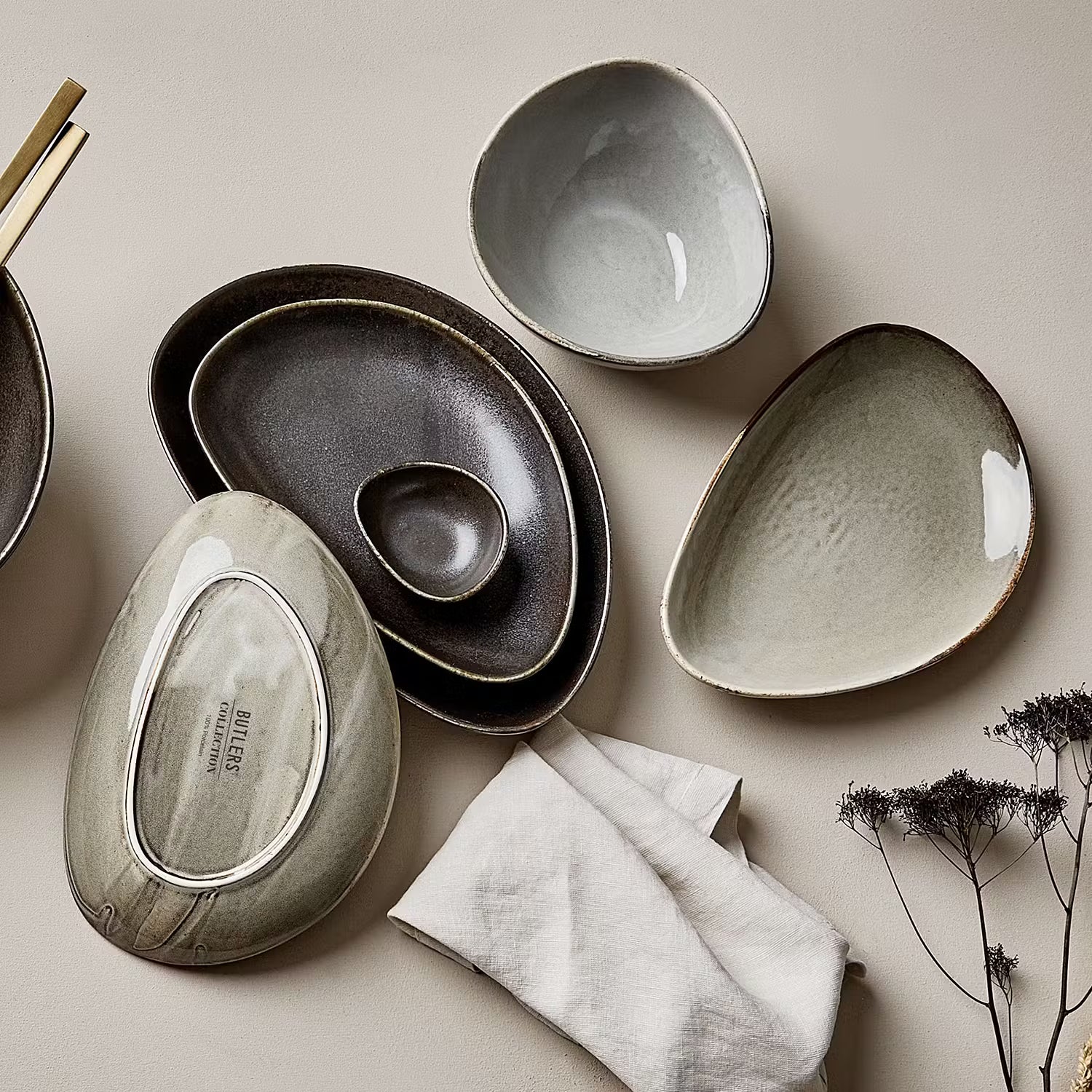 JAPANDI Frühstücksteller 4er-Set - Porzellan - Beige - Beige