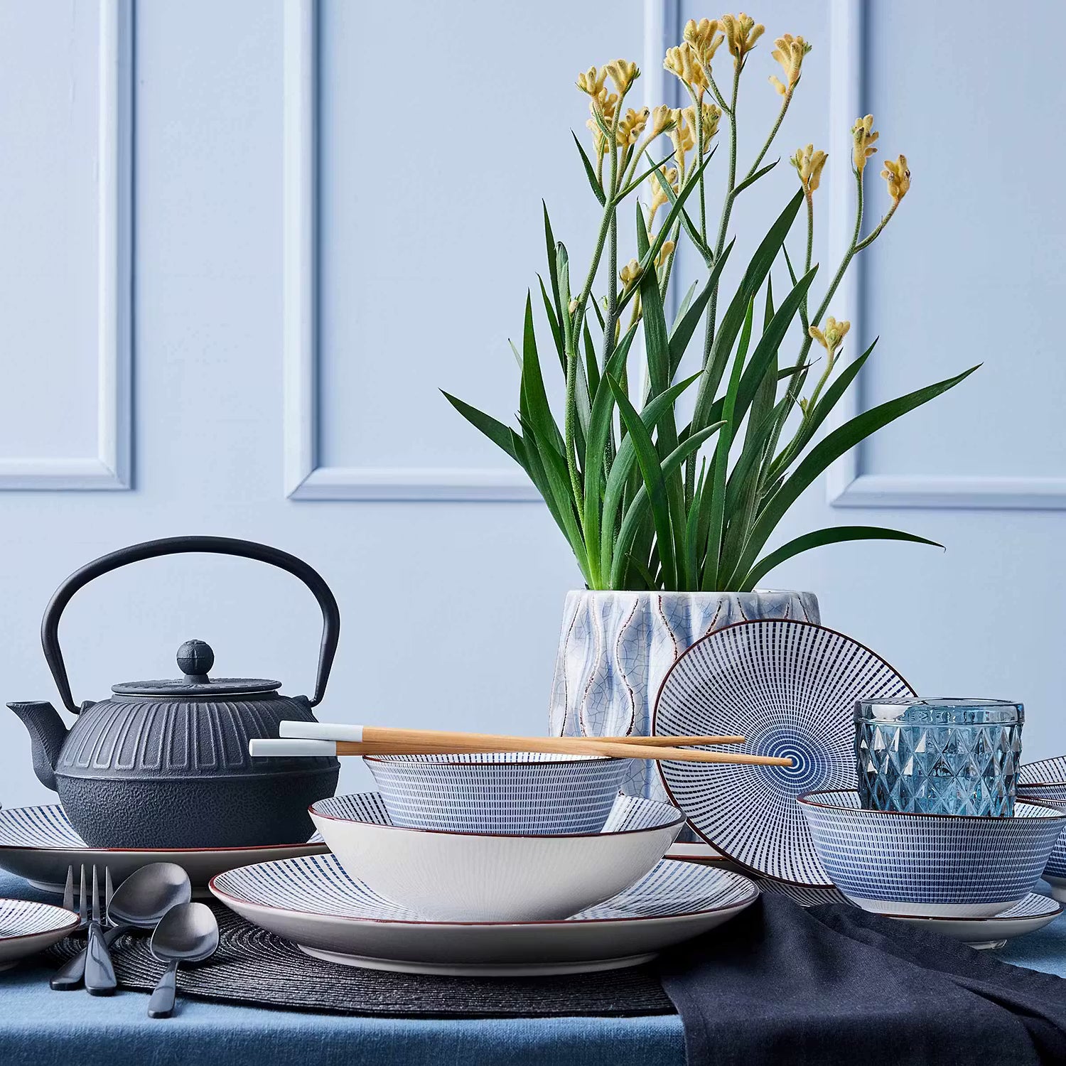DIM SUM Teller 4er-Set - Keramik - Blau / Weiß - Weiß / Blau