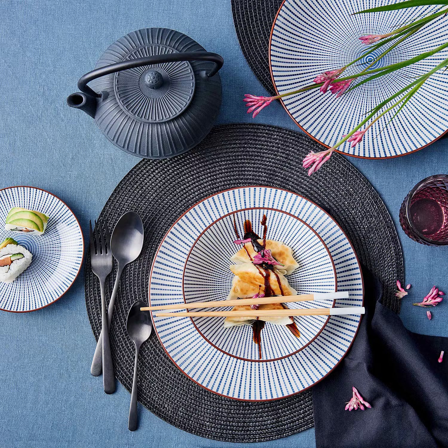 DIM SUM Teller 4er-Set - Keramik - Blau / Weiß - Weiß / Blau