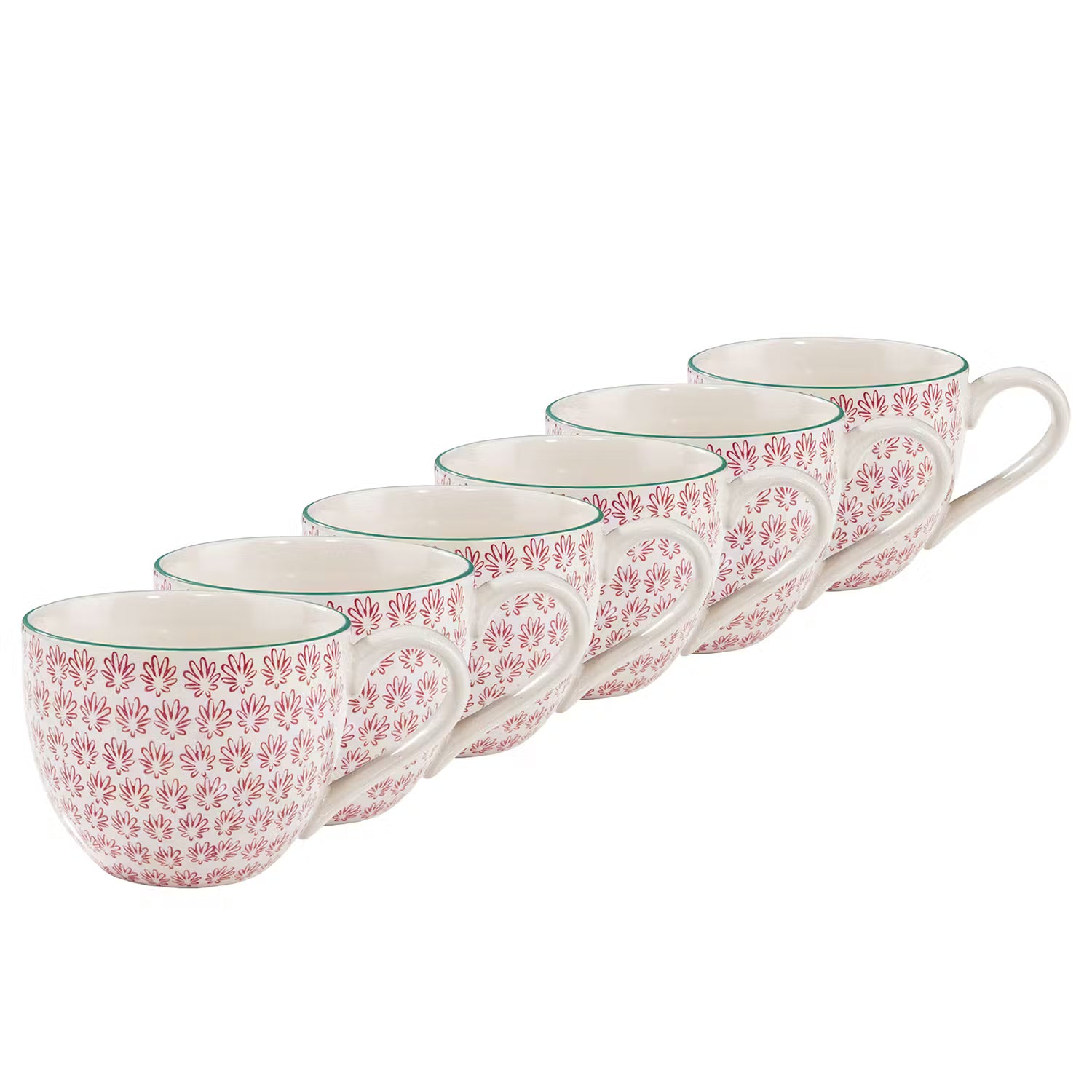 RETRO Tasse 6er-Set - Porzellan - Weiß / Rot