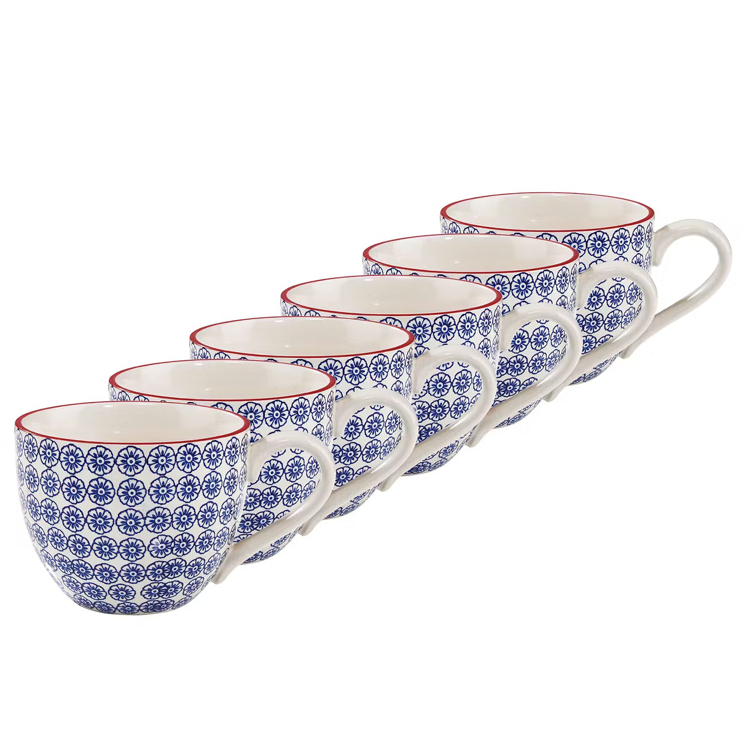RETRO Tasse 6er-Set - Porzellan - Weiß / Blau