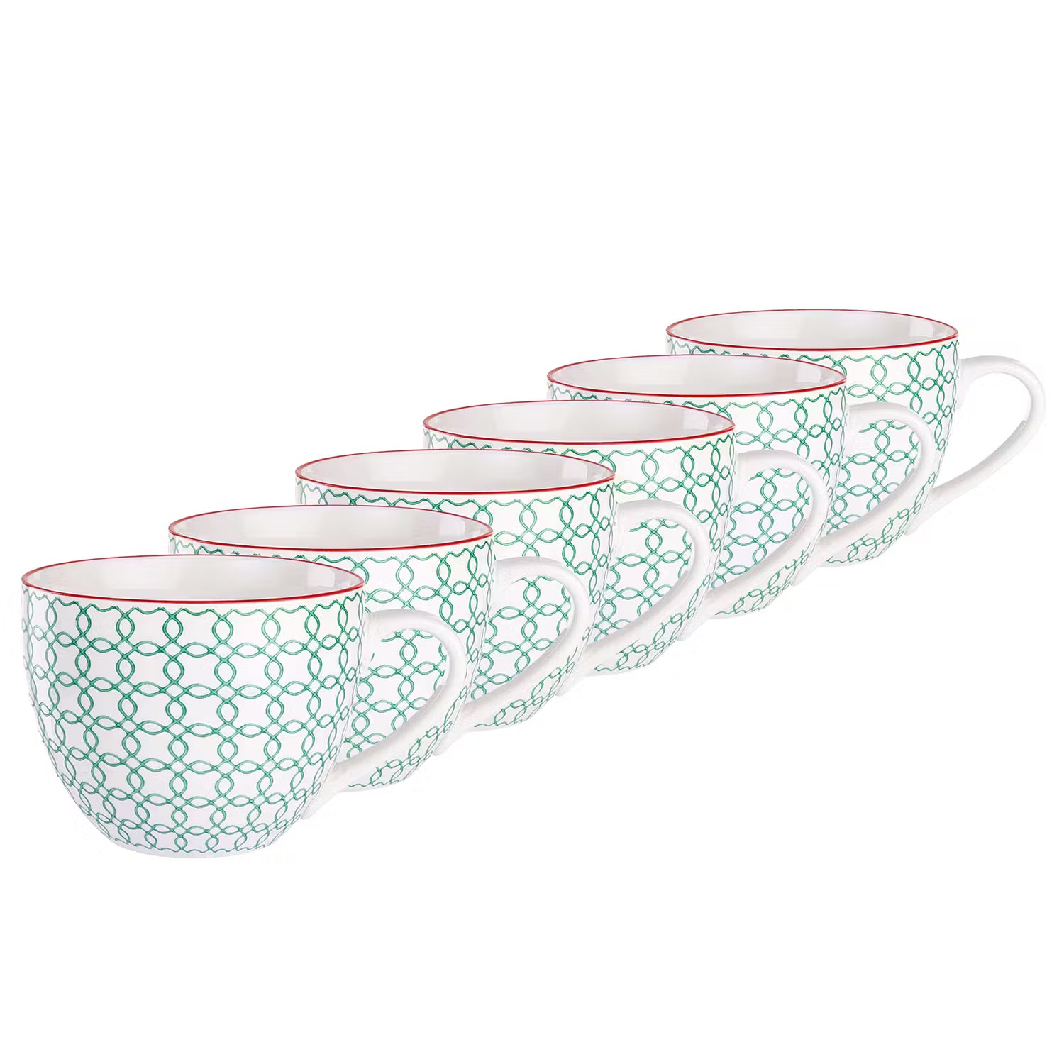 RETRO Tasse 6er-Set - Porzellan - Weiß / Petrol