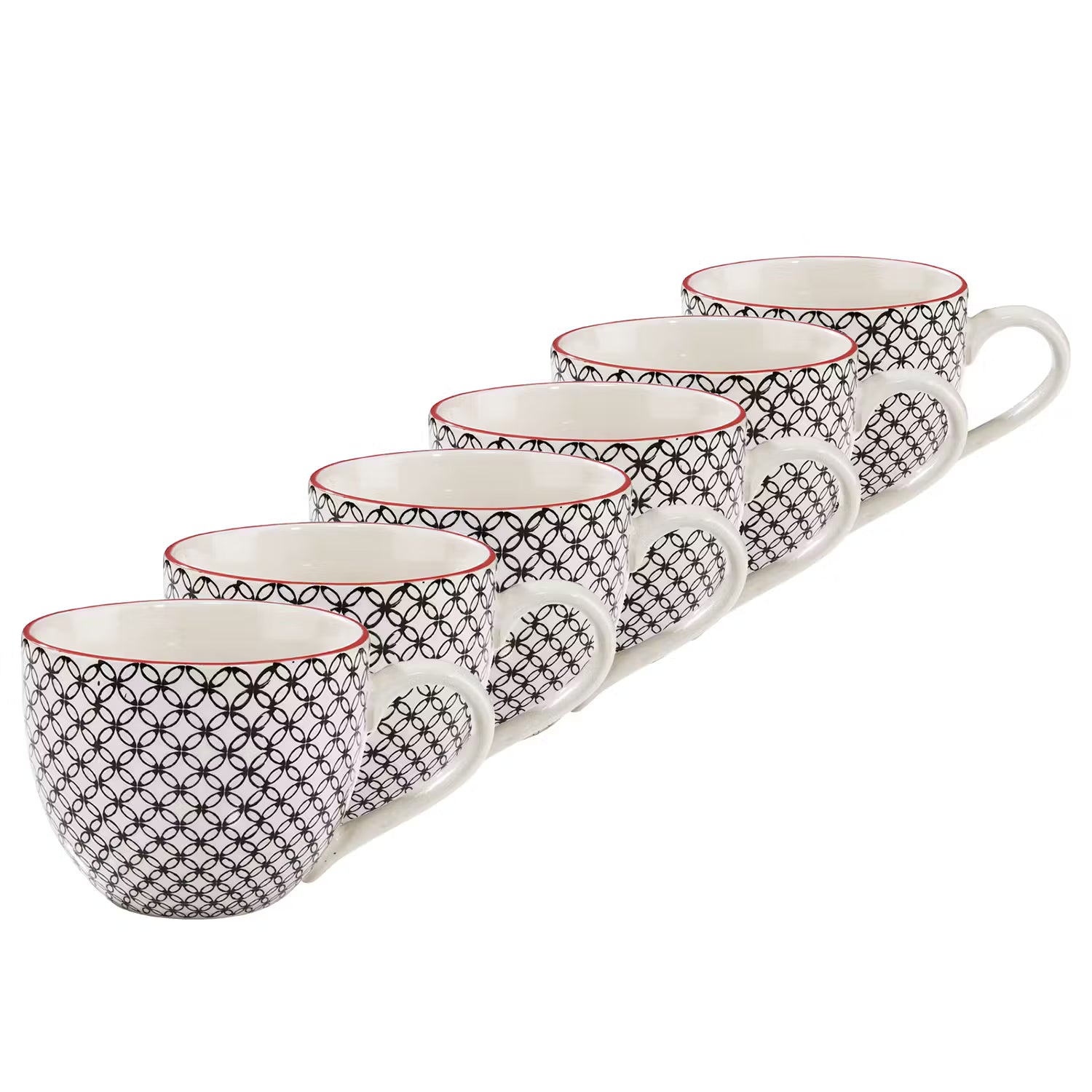 RETRO Tasse 6er-Set - Porzellan - Weiß / Schwarz