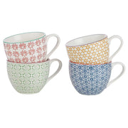 RETRO Tasse 4er-Set - Porzellan - Rot / Orange / Grün / Blau