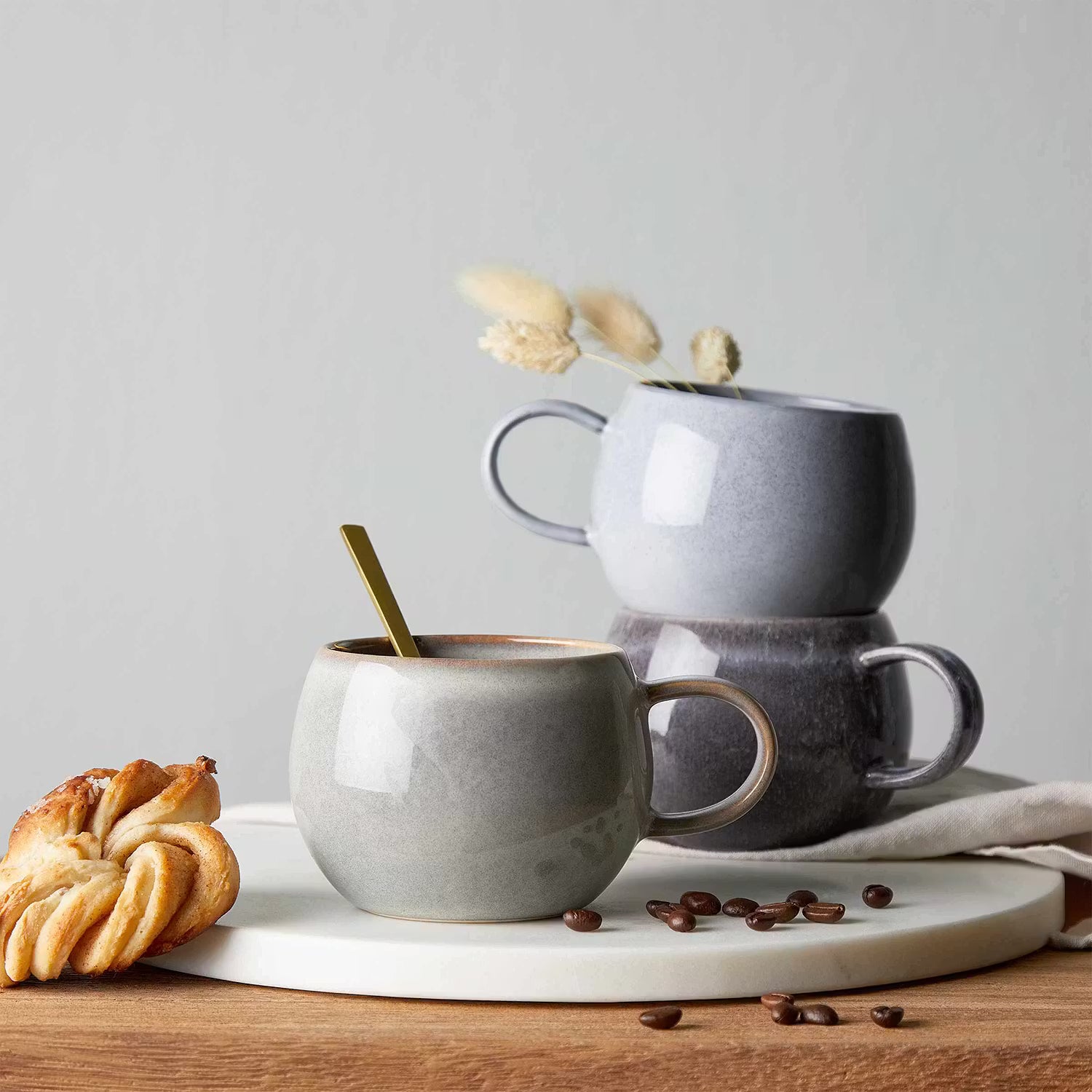 COTTAGE Tasse 4er-Set - Steinzeug - Grau