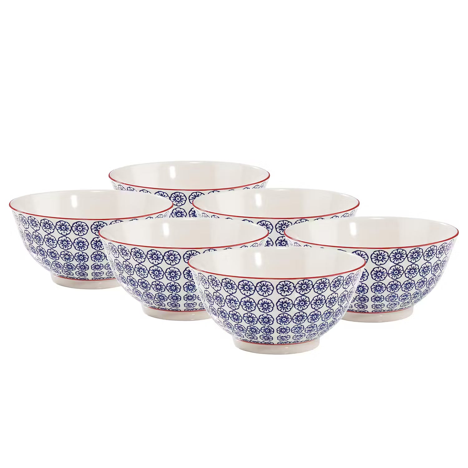 RETRO Schale 6er-Set - Porzellan - Weiß / Blau