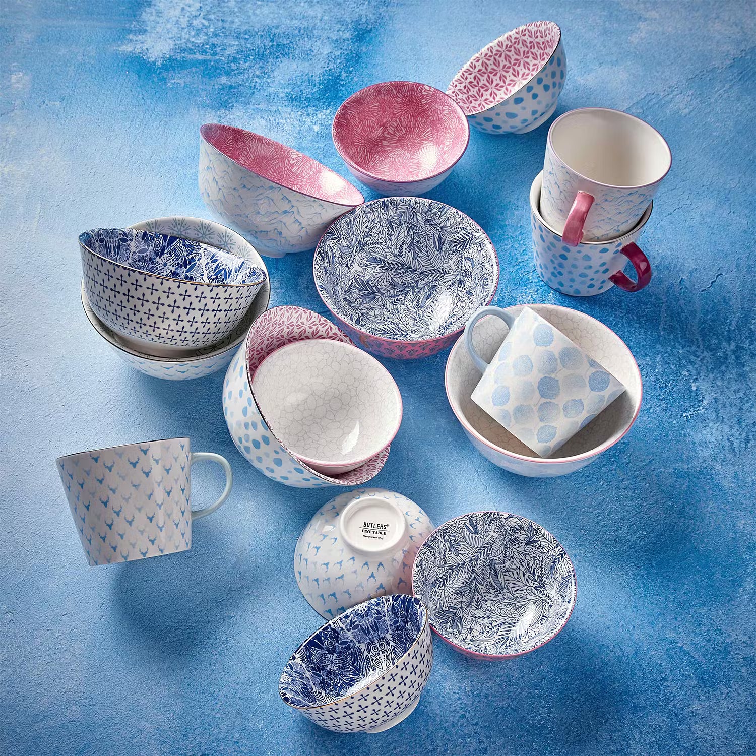 ORNAMENTS Schale 6er-Set - Porzellan - Weiß / Dunkelblau