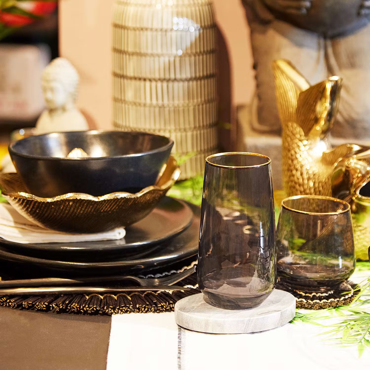 TOUCH OF GOLD Trinkglas 6er-Set - Klarglas - Dunkelgrau