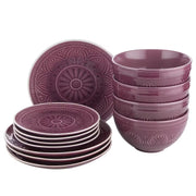 SUMATRA Geschirr-Set 12-tlg. - Steinzeug - Weinrot