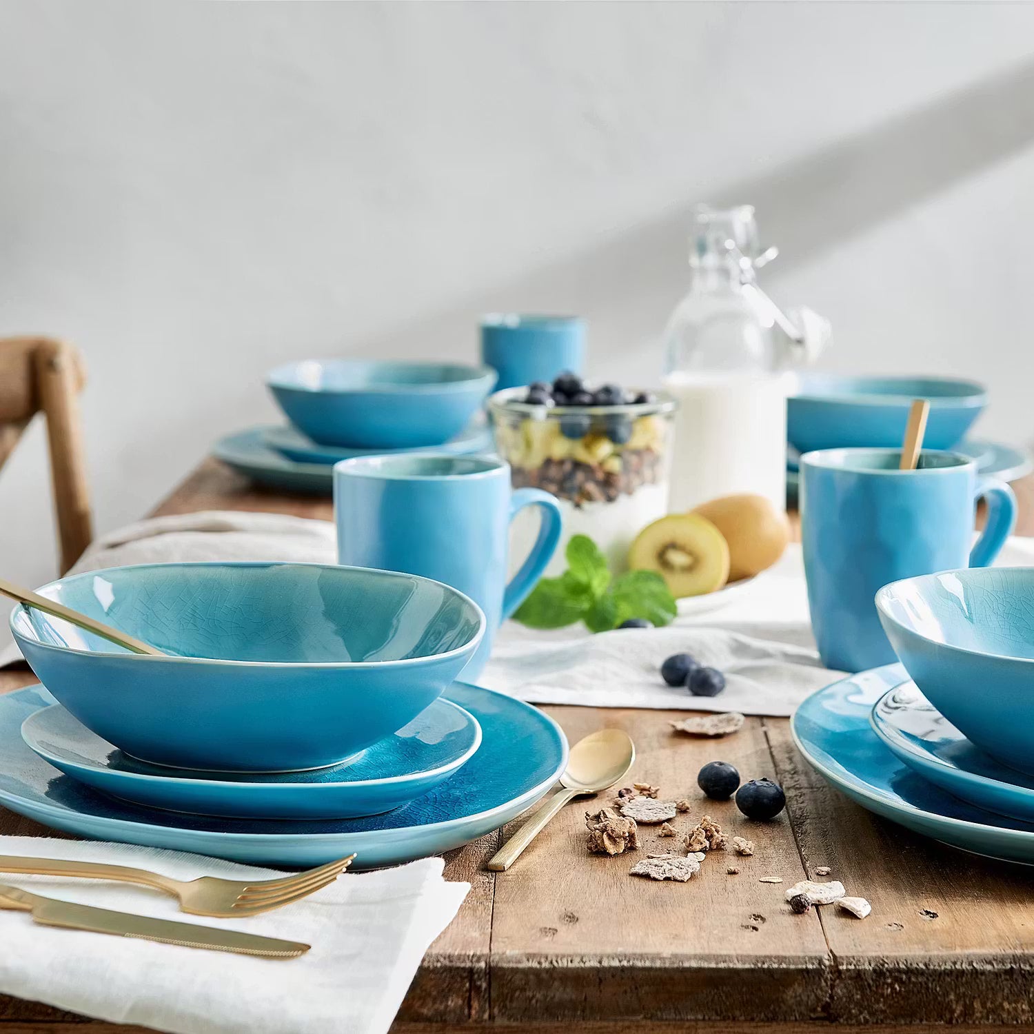 DE LA ROYA Geschirr-Set 12-tlg. - Keramik - Blau - Blau