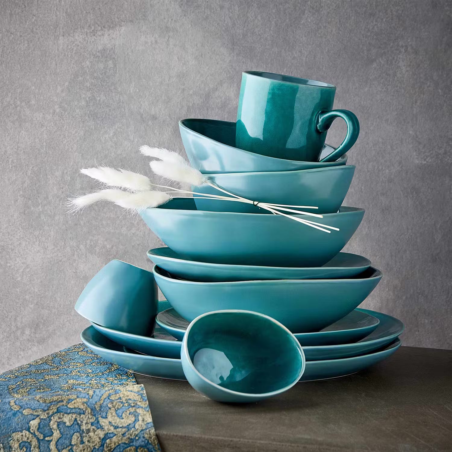 DE LA ROYA Geschirr-Set 12-tlg. - Keramik - Blau - Blau