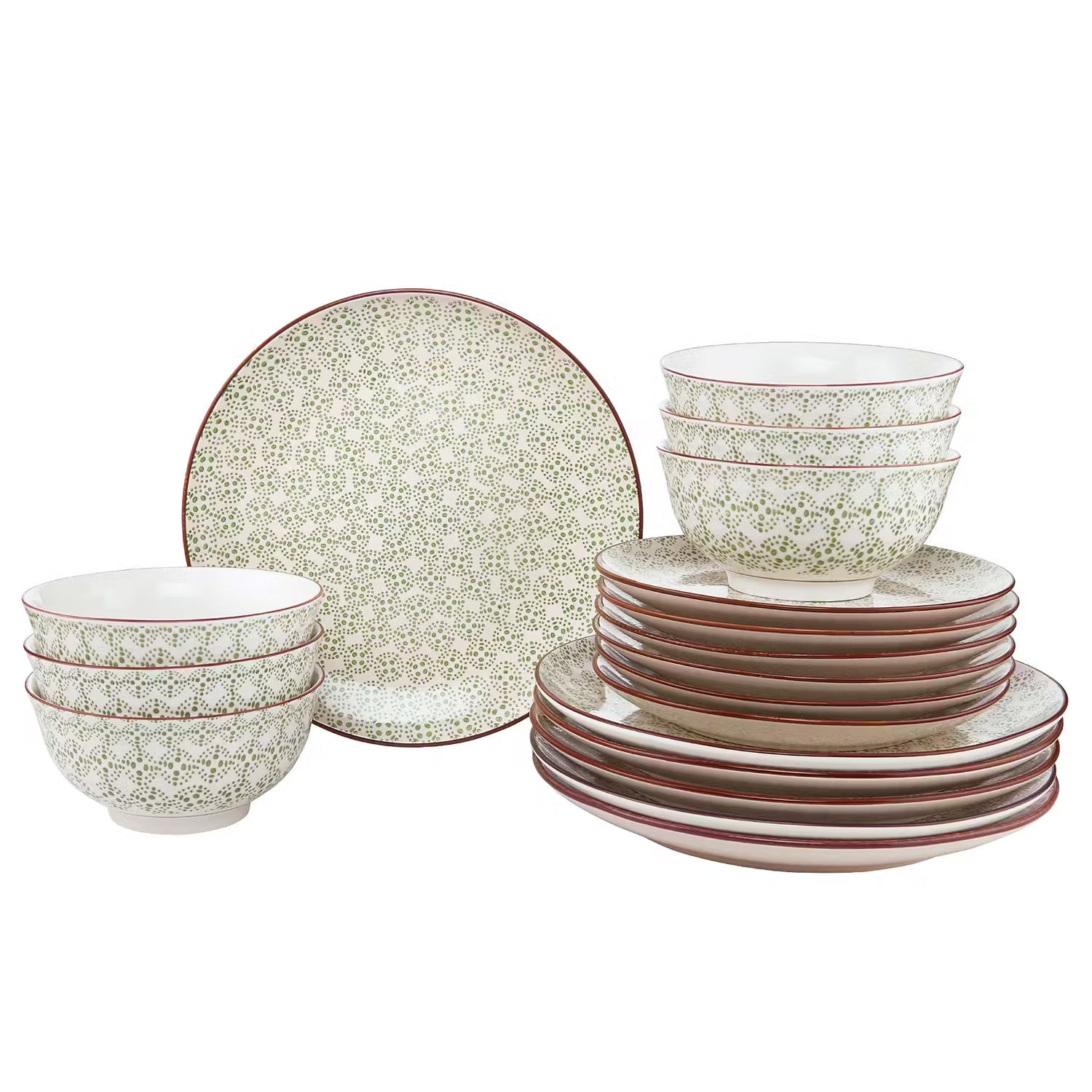 RETRO Dinner-Set 18-tlg. - Porzellan - Weiß / Grün