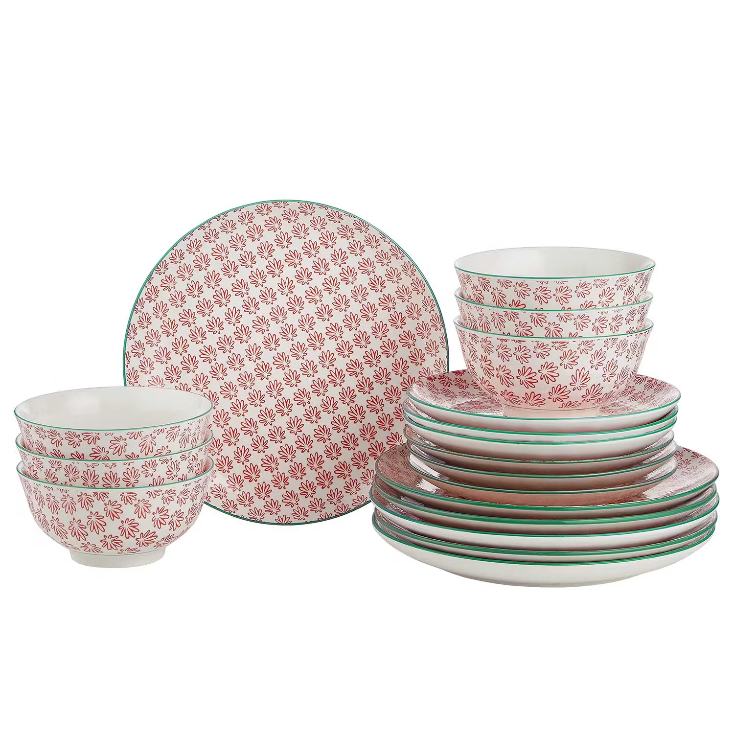 RETRO Dinner-Set 18-tlg. - Porzellan - Weiß / Rot