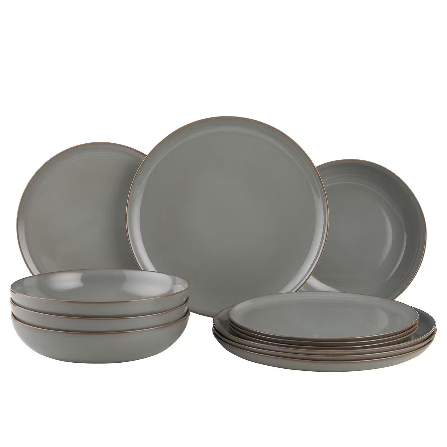 NATIVE Geschirr-Set 12-tlg. - Steinzeug - Grau