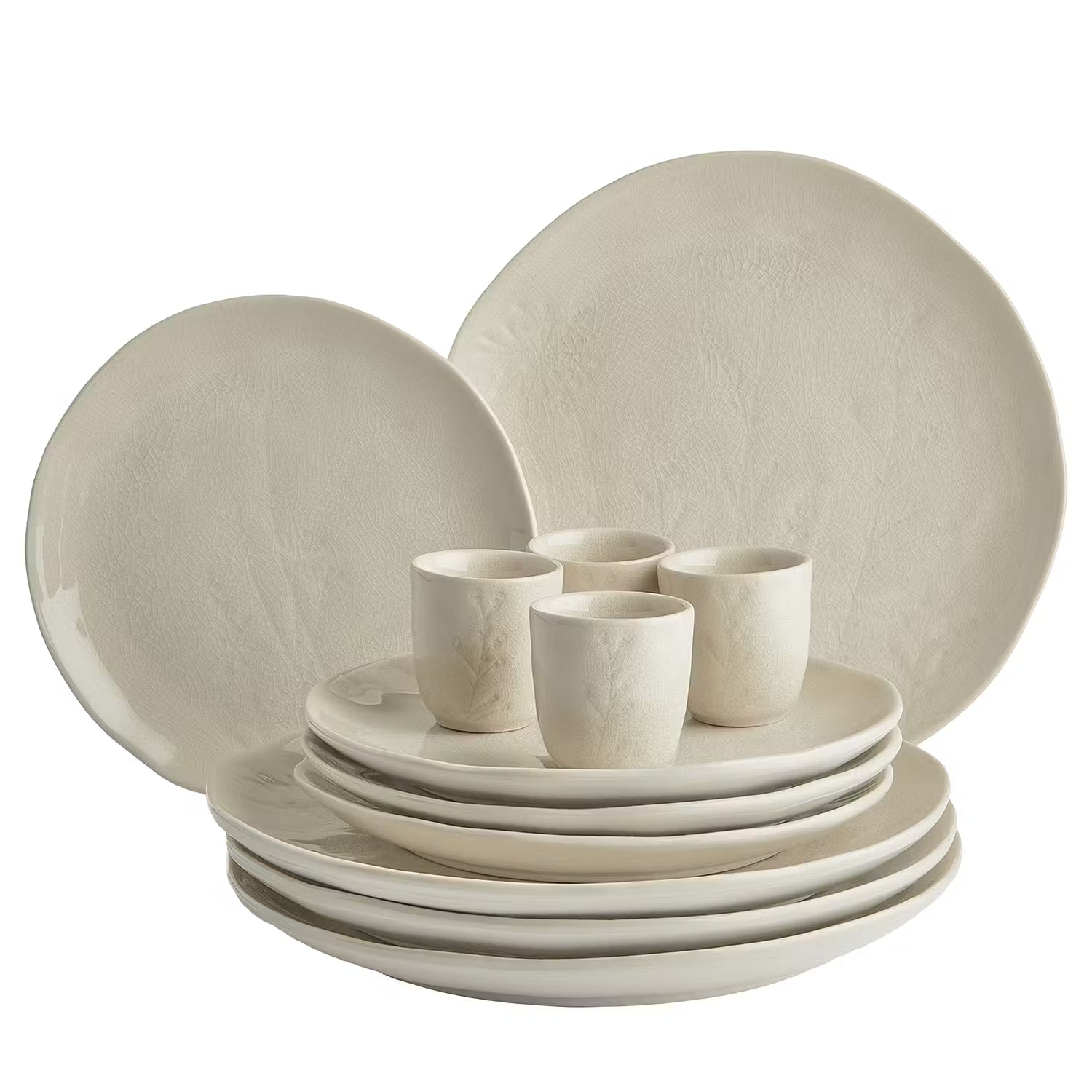 FLEUR Dinner-Set 12-tlg. - Keramik - Beige