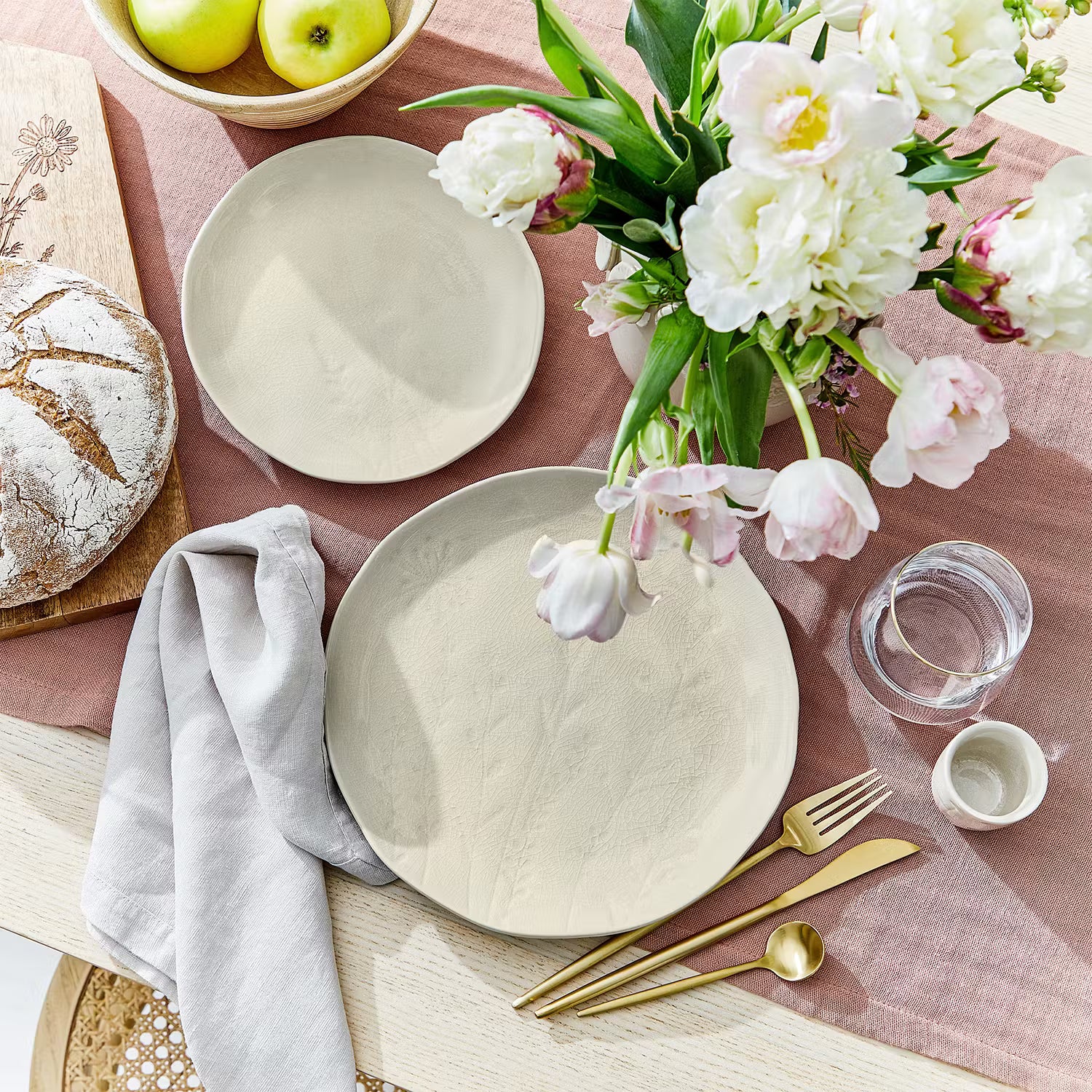 FLEUR Dinner-Set 12-tlg. - Keramik - Beige