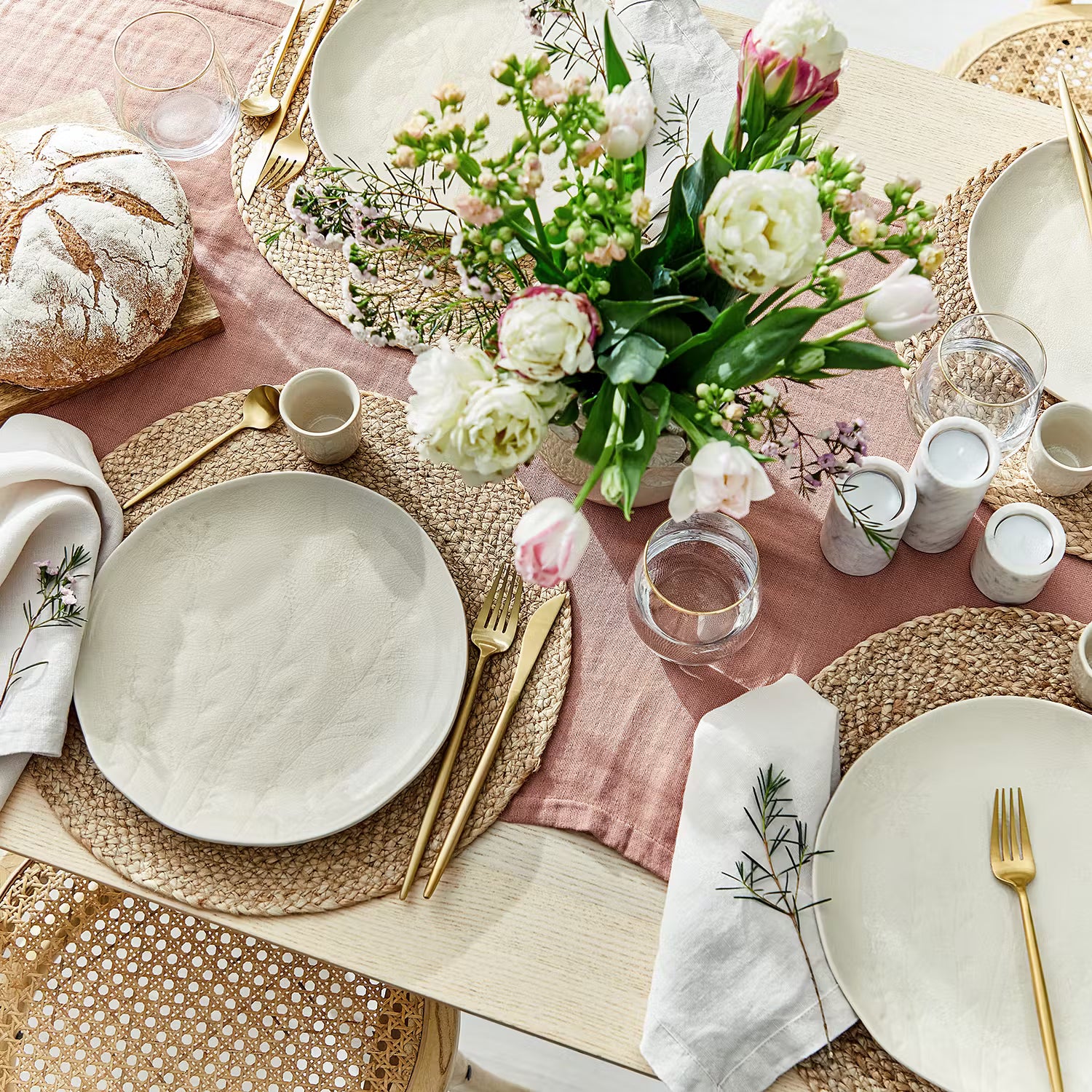FLEUR Dinner-Set 12-tlg. - Keramik - Beige