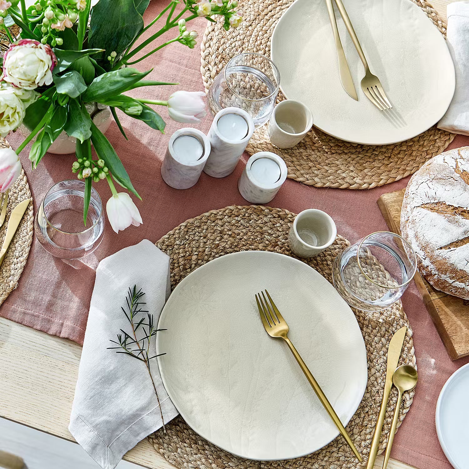 FLEUR Dinner-Set 12-tlg. - Keramik - Beige