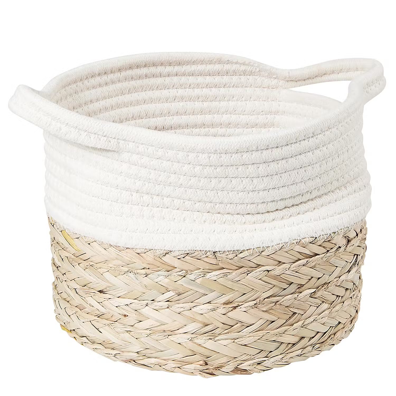 COTTON BRAID Korb - Baumwolle / Seegras - Natur / Weiß - Durchmesser: 23 cm