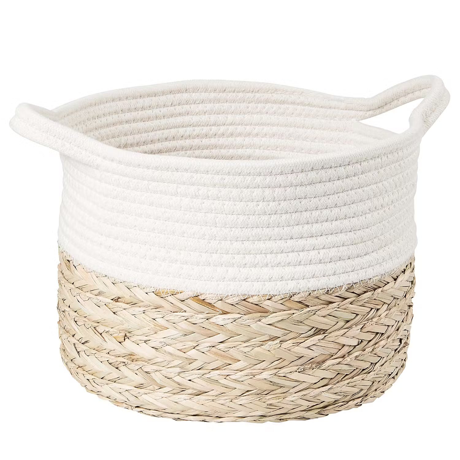 COTTON BRAID Korb - Baumwolle / Seegras - Natur / Weiß - Durchmesser: 26 cm