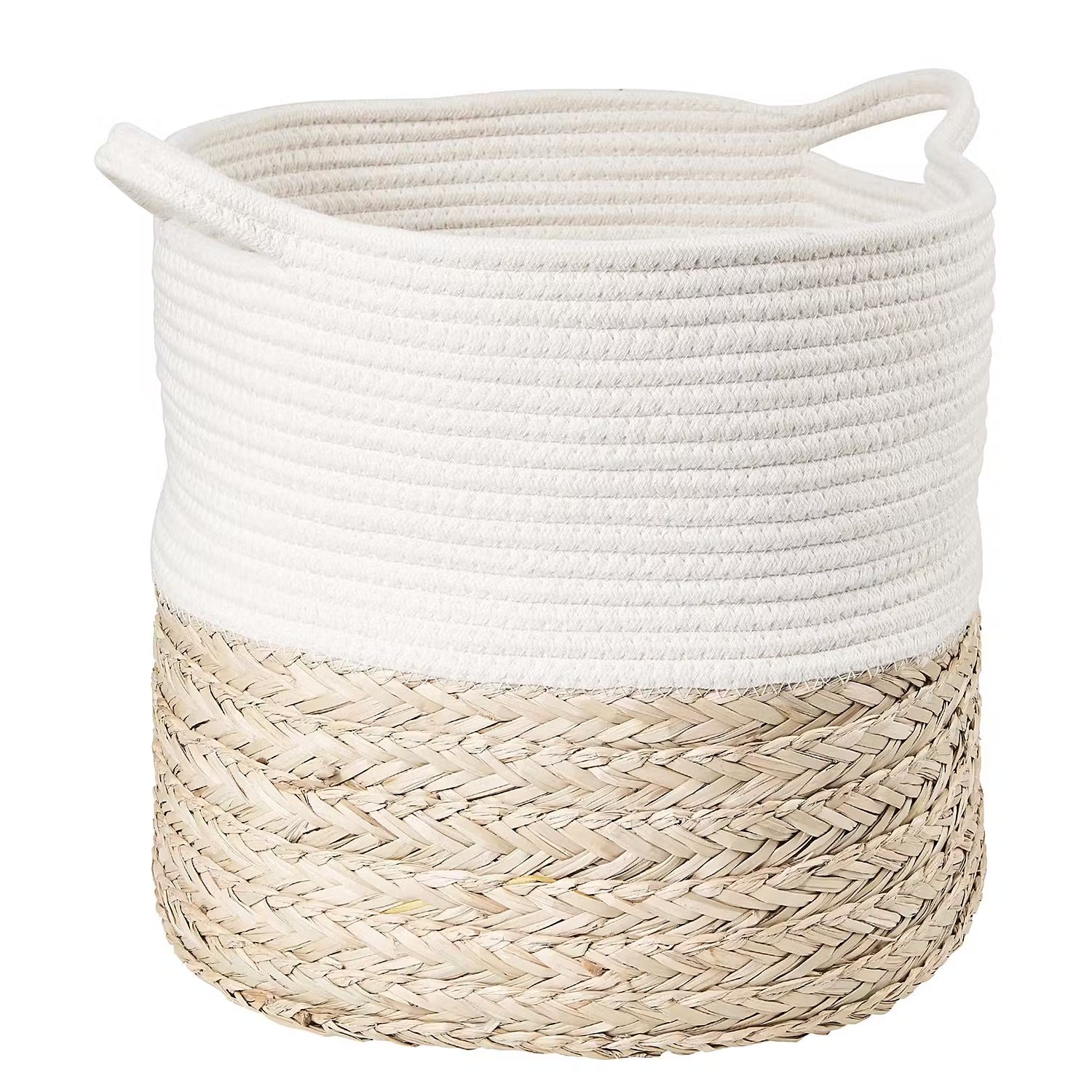 COTTON BRAID Korb - Baumwolle / Seegras - Natur / Weiß - Durchmesser: 35 cm