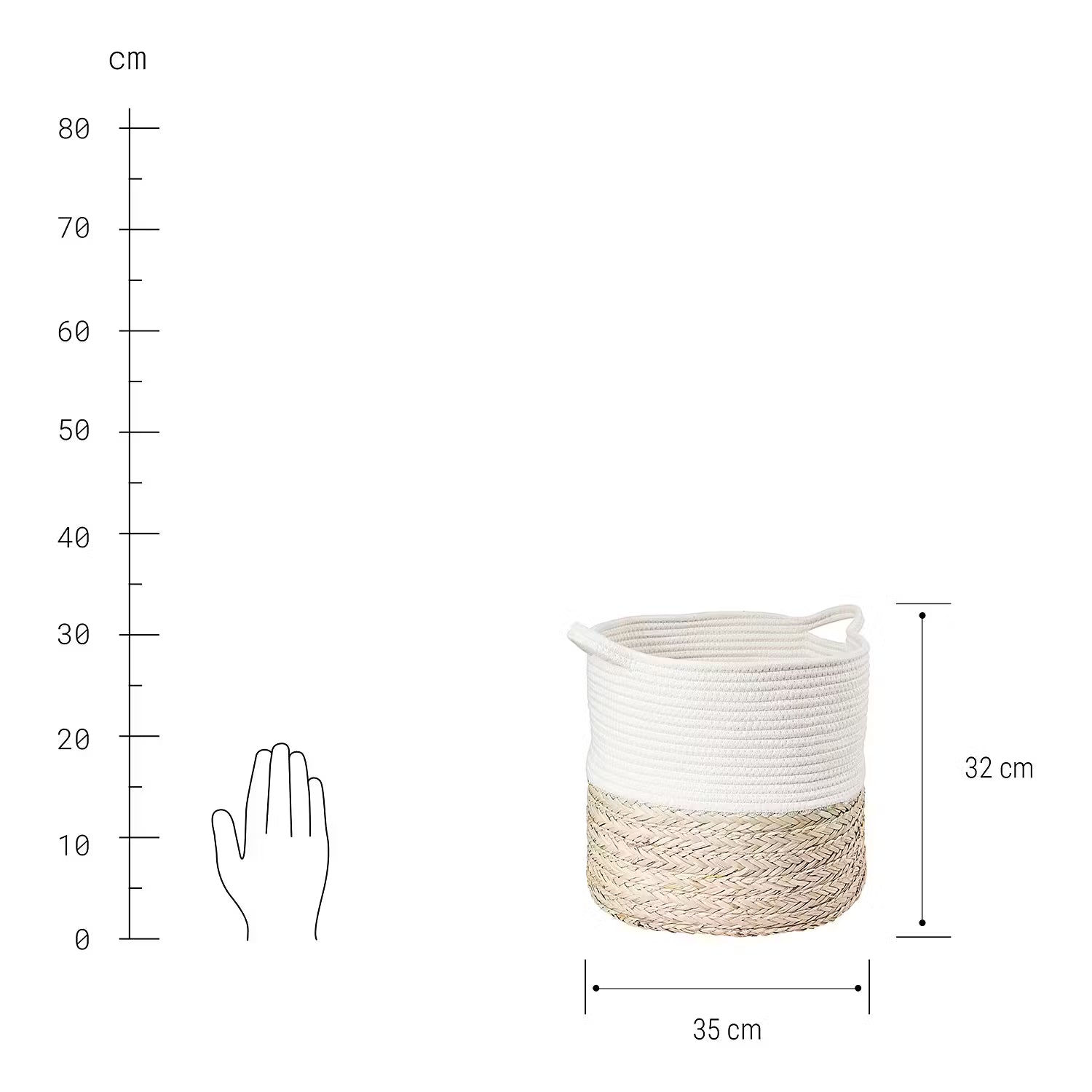 COTTON BRAID Korb - Baumwolle / Seegras - Natur / Weiß - Durchmesser: 35 cm