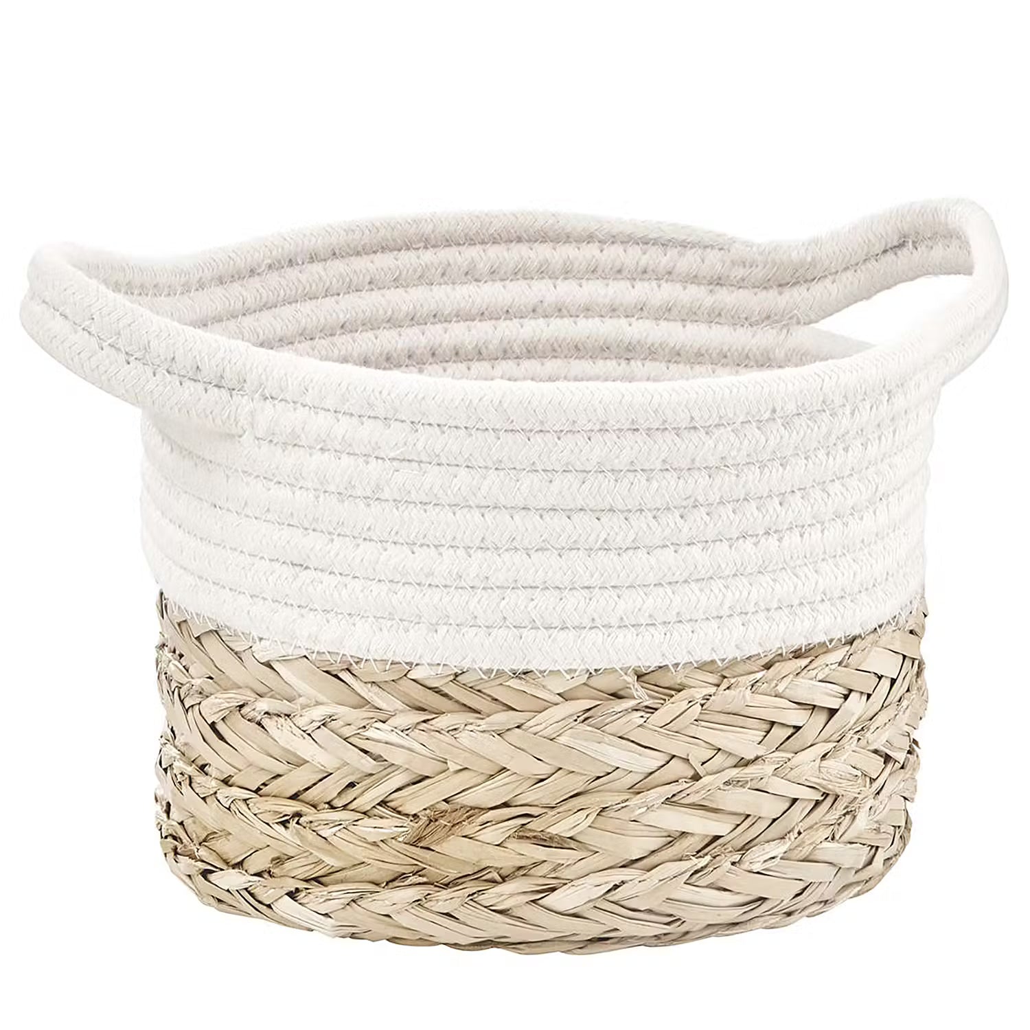 COTTON BRAID Korb - Baumwolle / Seegras - Natur / Weiß - Durchmesser: 18 cm