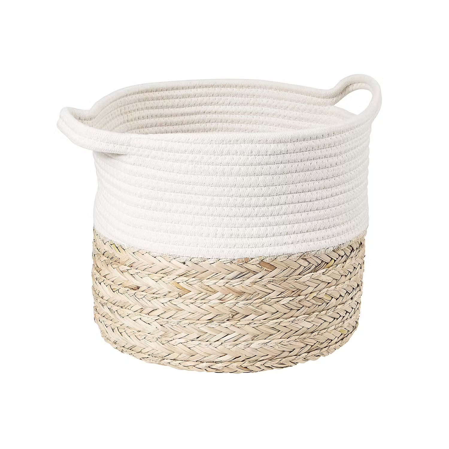 COTTON BRAID Korb - Baumwolle / Seegras - Natur / Weiß - Durchmesser: 29 cm