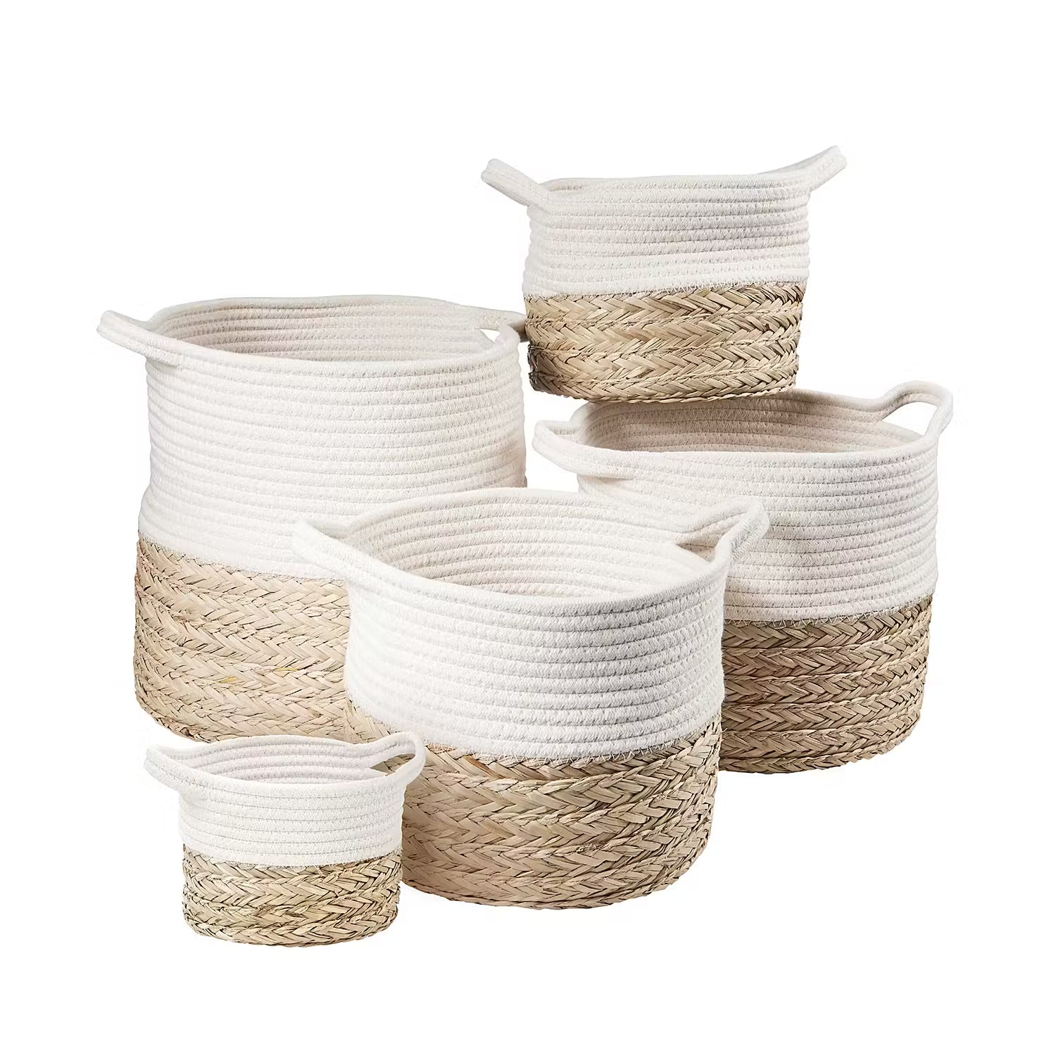 COTTON BRAID Korb - Baumwolle / Seegras - Natur / Weiß - Durchmesser: 29 cm