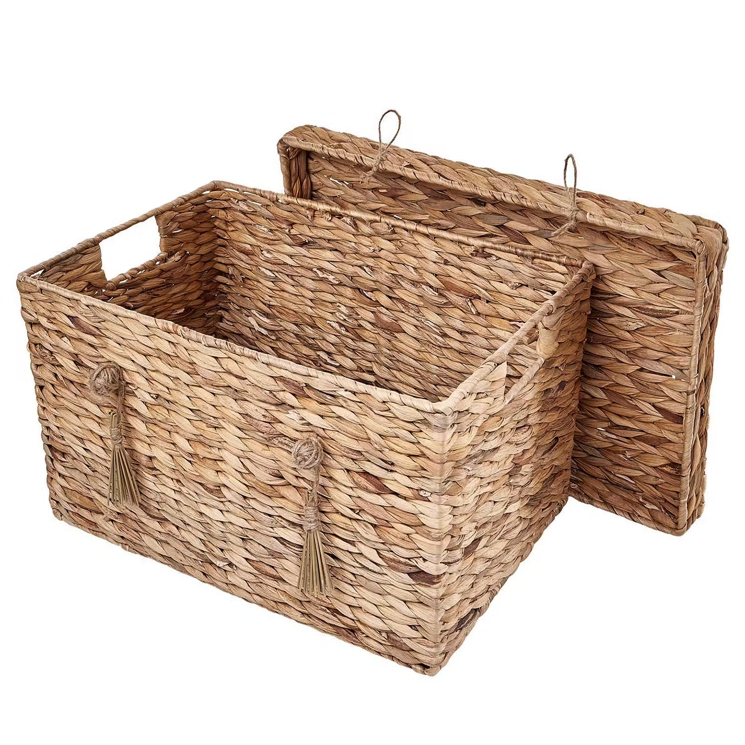 RUSH ROPE Korb mit Deckel - Wasserhyazinthe / Metall - Natur - 43 x 27 cm