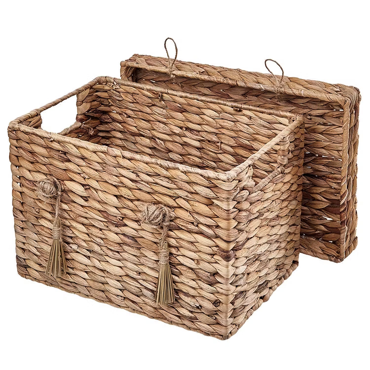 RUSH ROPE Korb mit Deckel - Wasserhyazinthe / Metall - Natur - 33 x 23 cm