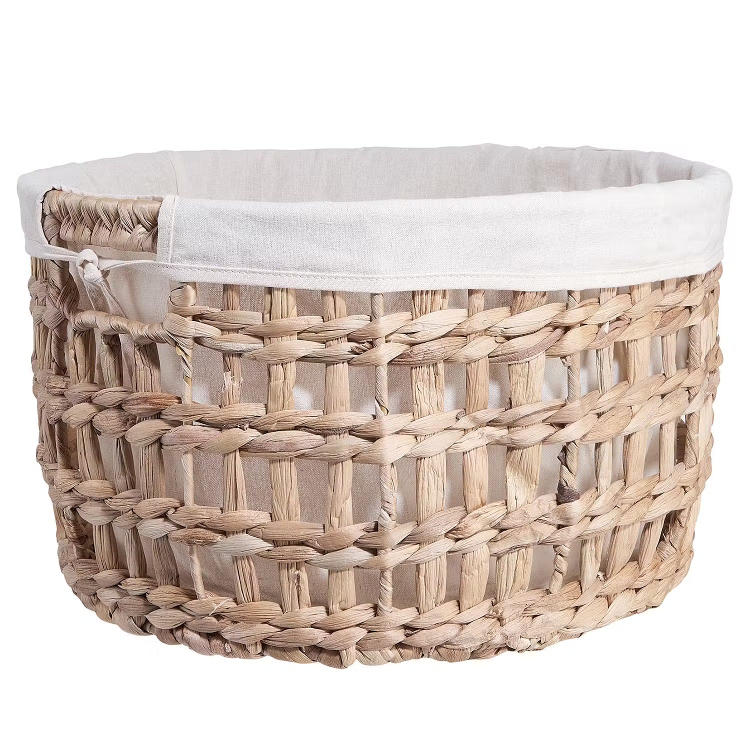 HONEY COMB Wäschekorb mit Wäschesack - Baumwolle / Eisen / Wasserhyazinthe - Natur / Creme - Durchmesser: 38 cm