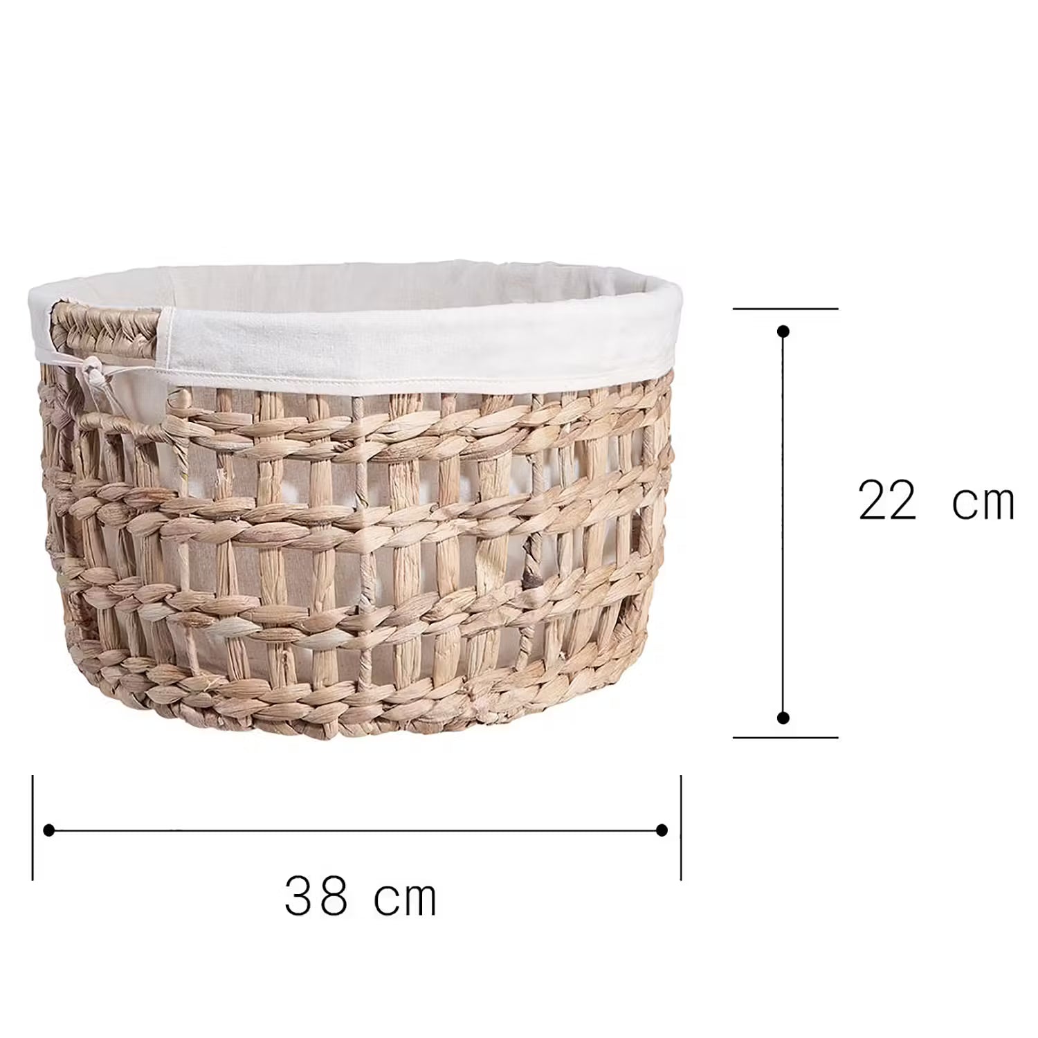 HONEY COMB Wäschekorb mit Wäschesack - Baumwolle / Eisen / Wasserhyazinthe - Natur / Creme - Durchmesser: 38 cm