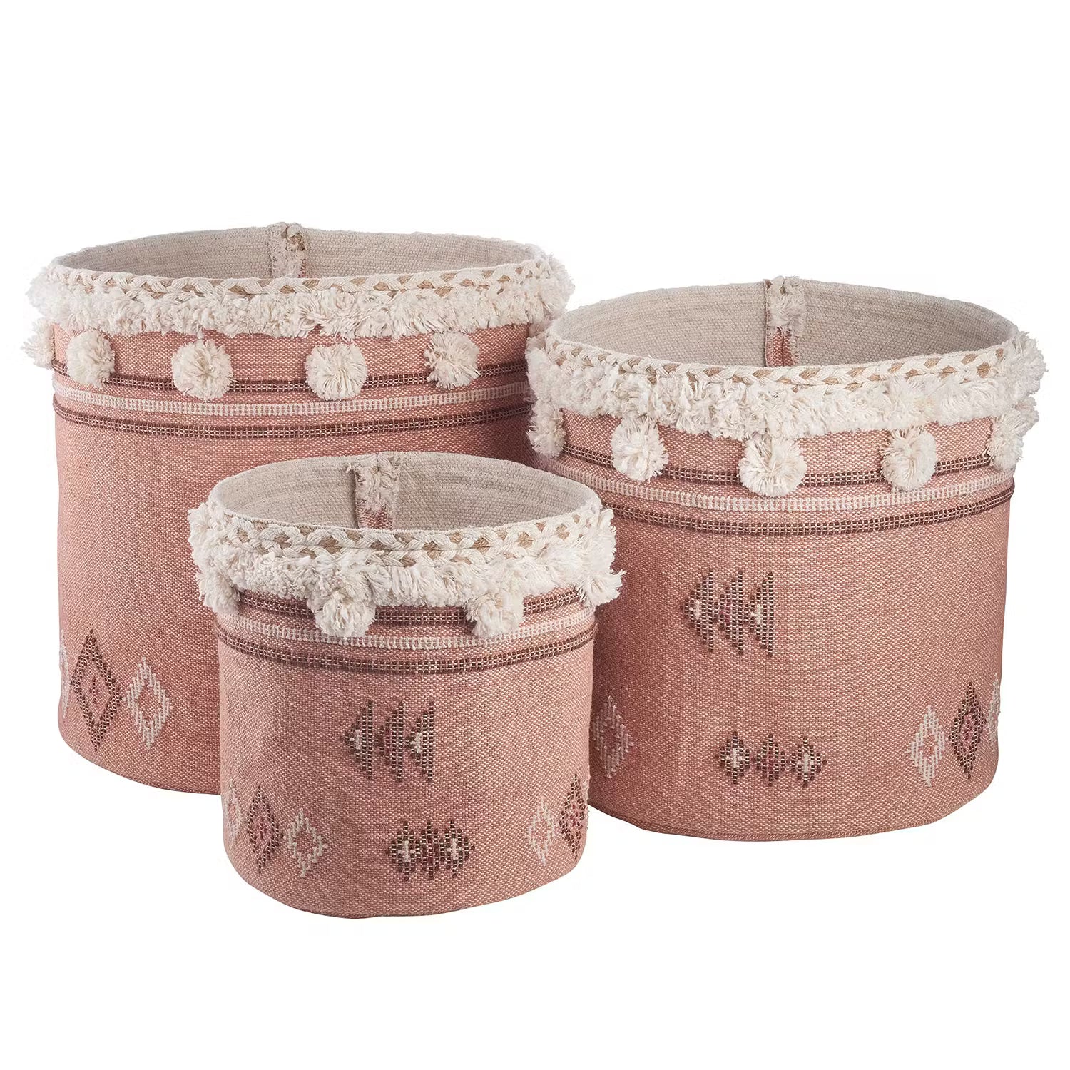 CARAVAN OF LOVE Korb - Baumwollstoff - Rosa / Beige - Durchmesser: 25 cm