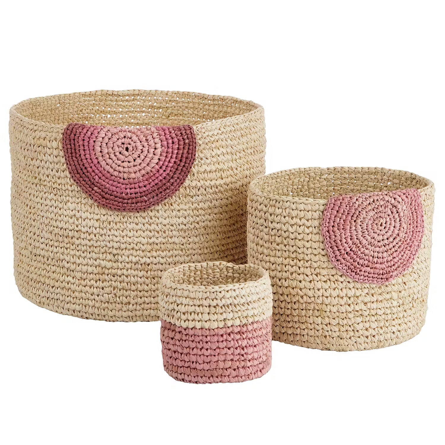ISALO Korb - Raffia - Natur / Rosa