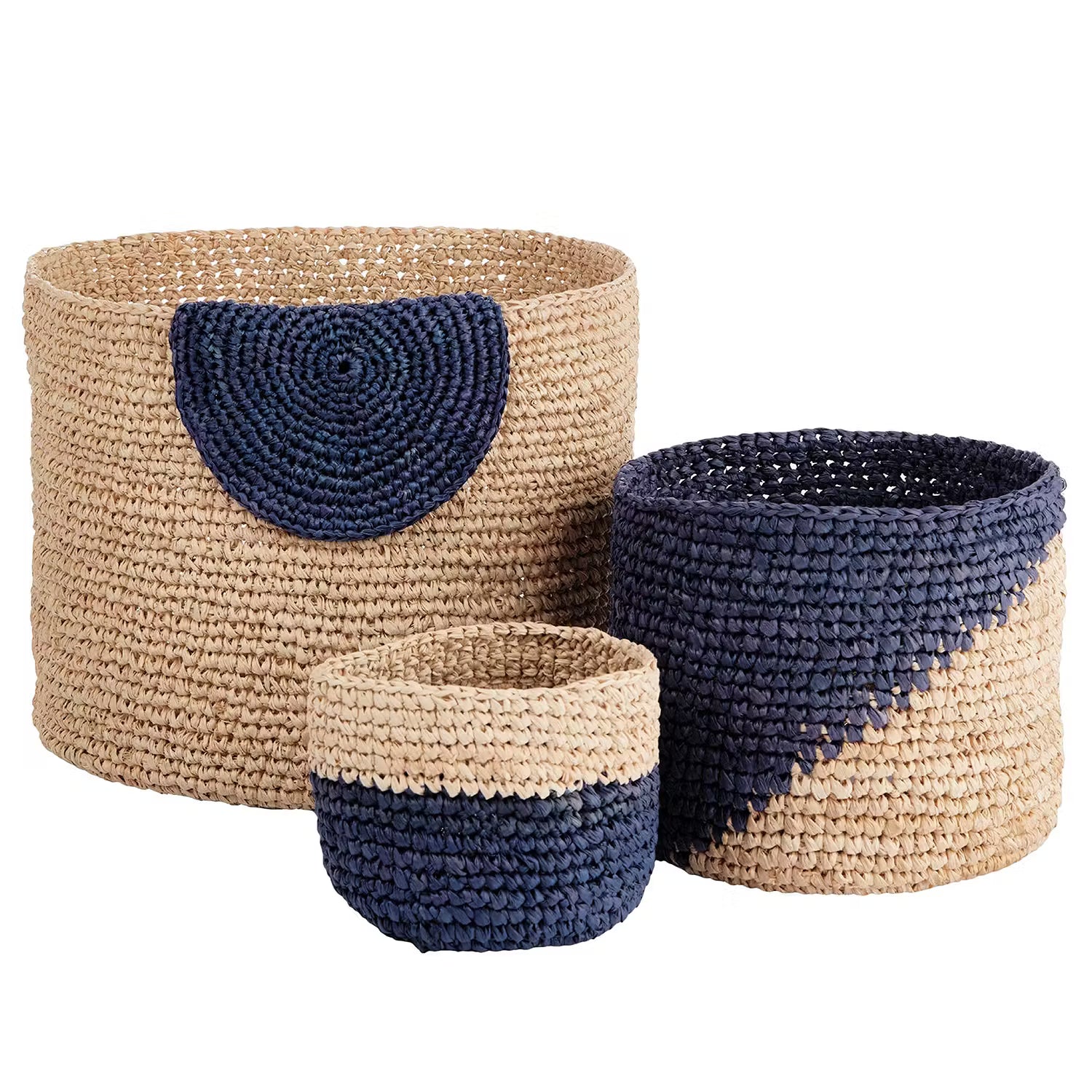 ISALO Korb - Raffia - Natur / Blau