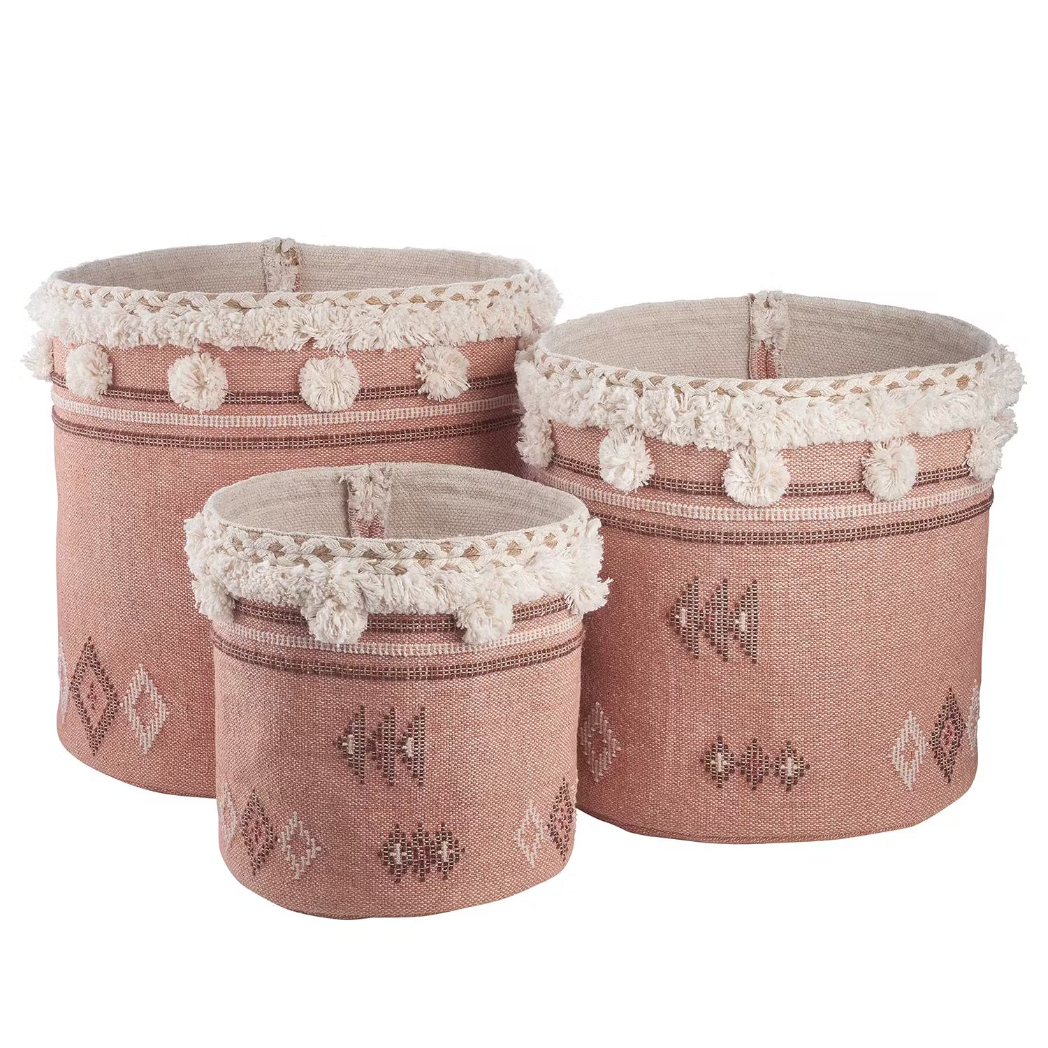 CARAVAN OF LOVE Korb - Baumwollstoff - Rosa / Beige - Durchmesser: 35 cm