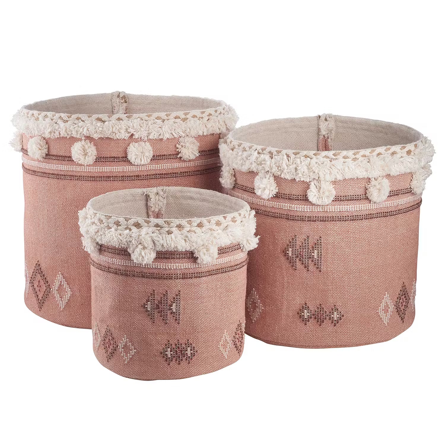 CARAVAN OF LOVE Korb - Baumwollstoff - Rosa / Beige - Durchmesser: 40 cm