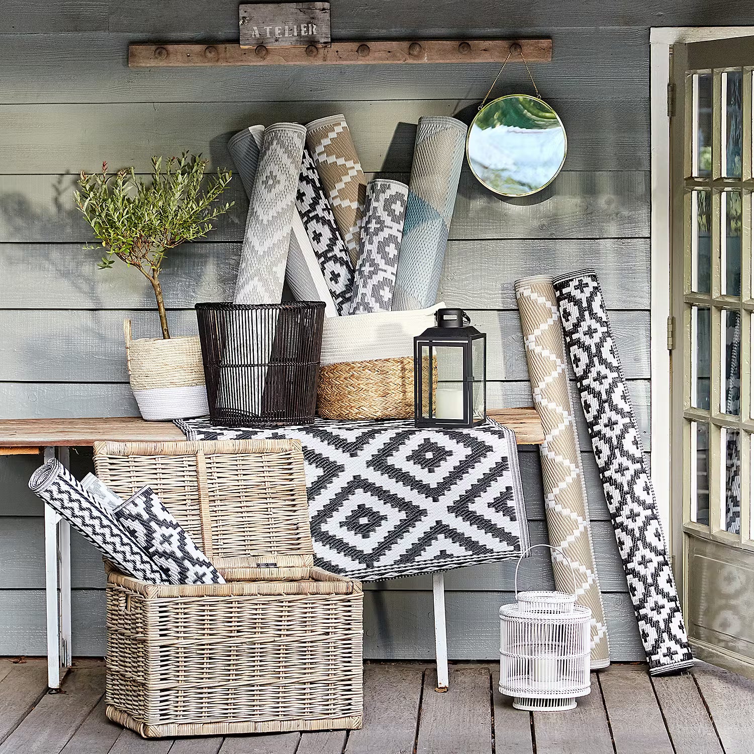 COLOUR CLASH In-/Outdoorteppich Mosaik - Polypropylen / recyceltes Material - Grau