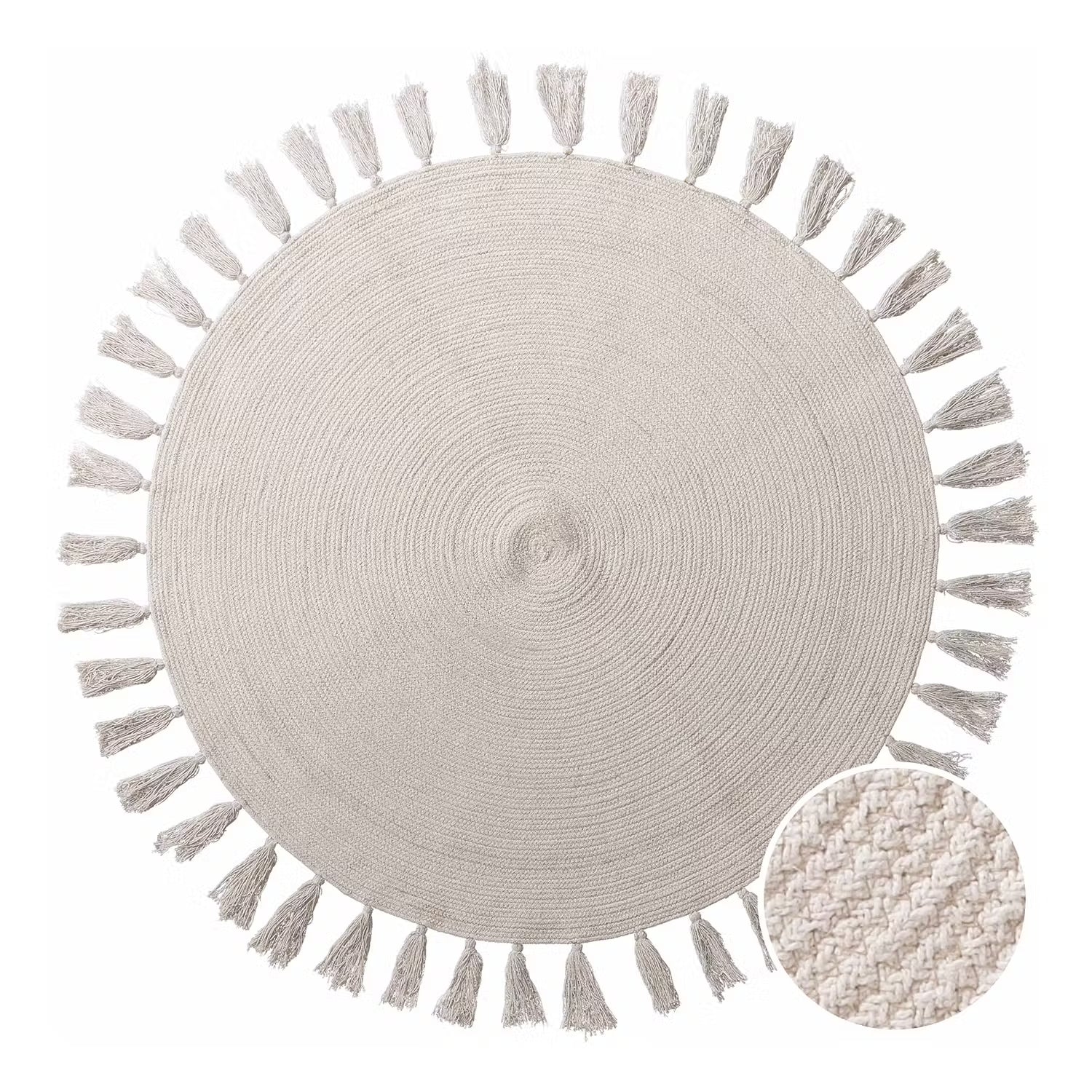 ALL NATURE Kurzflorteppich Quasten - Baumwolle - Creme