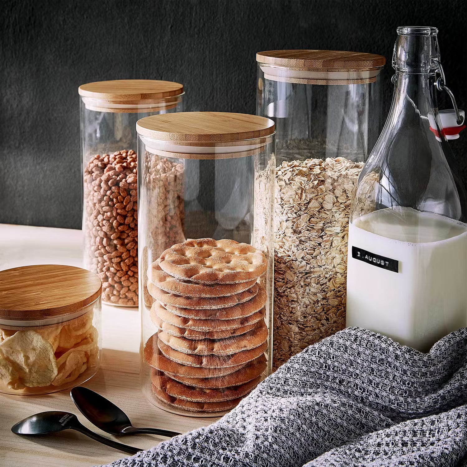 WOODLOCK Vorratsglas - Borosilikatglas / Buche - Transparent - Fassungsvermögen: 2.3 L
