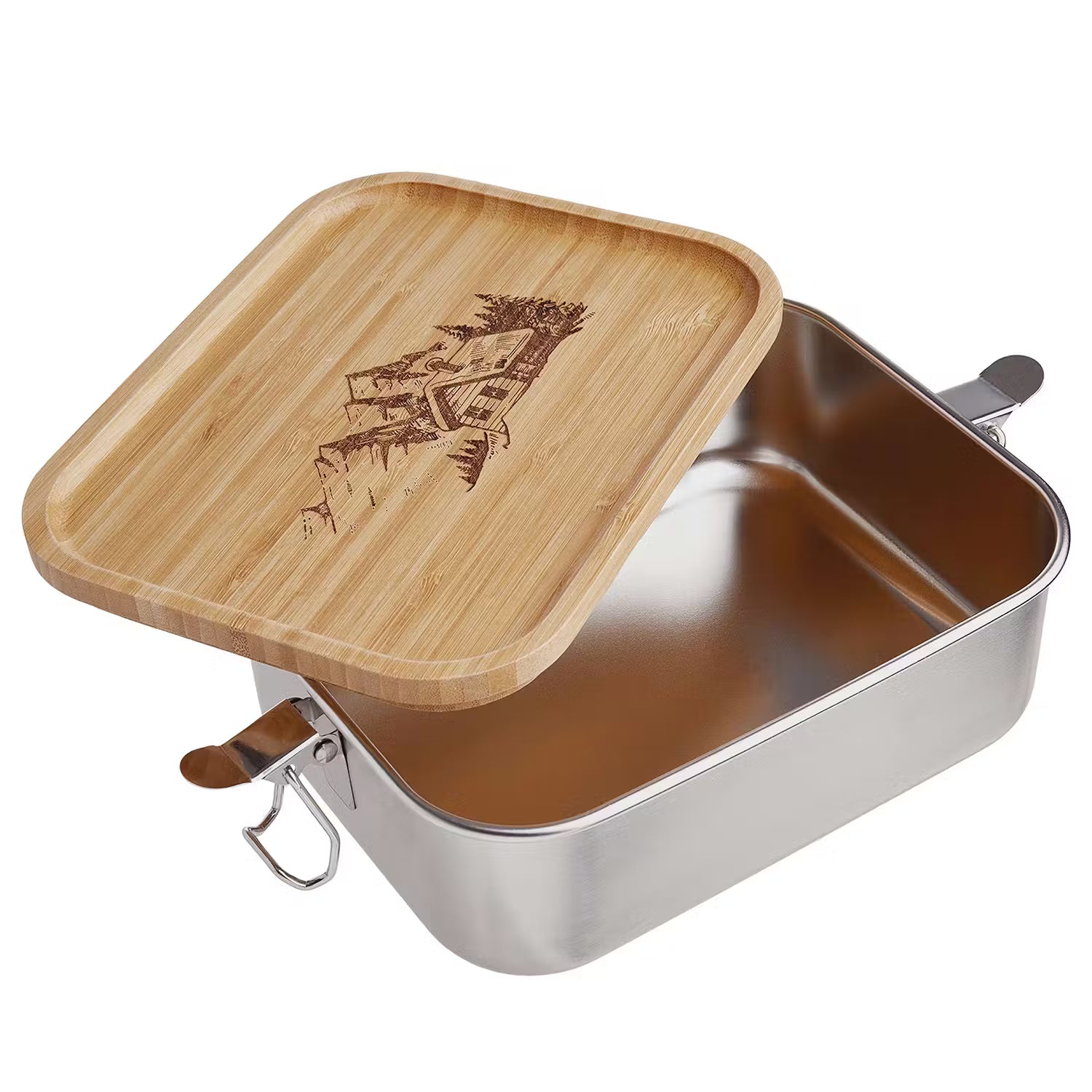 MOUNTAINEER Lunchbox - Edelstahl / Bambus - Silber / Natur