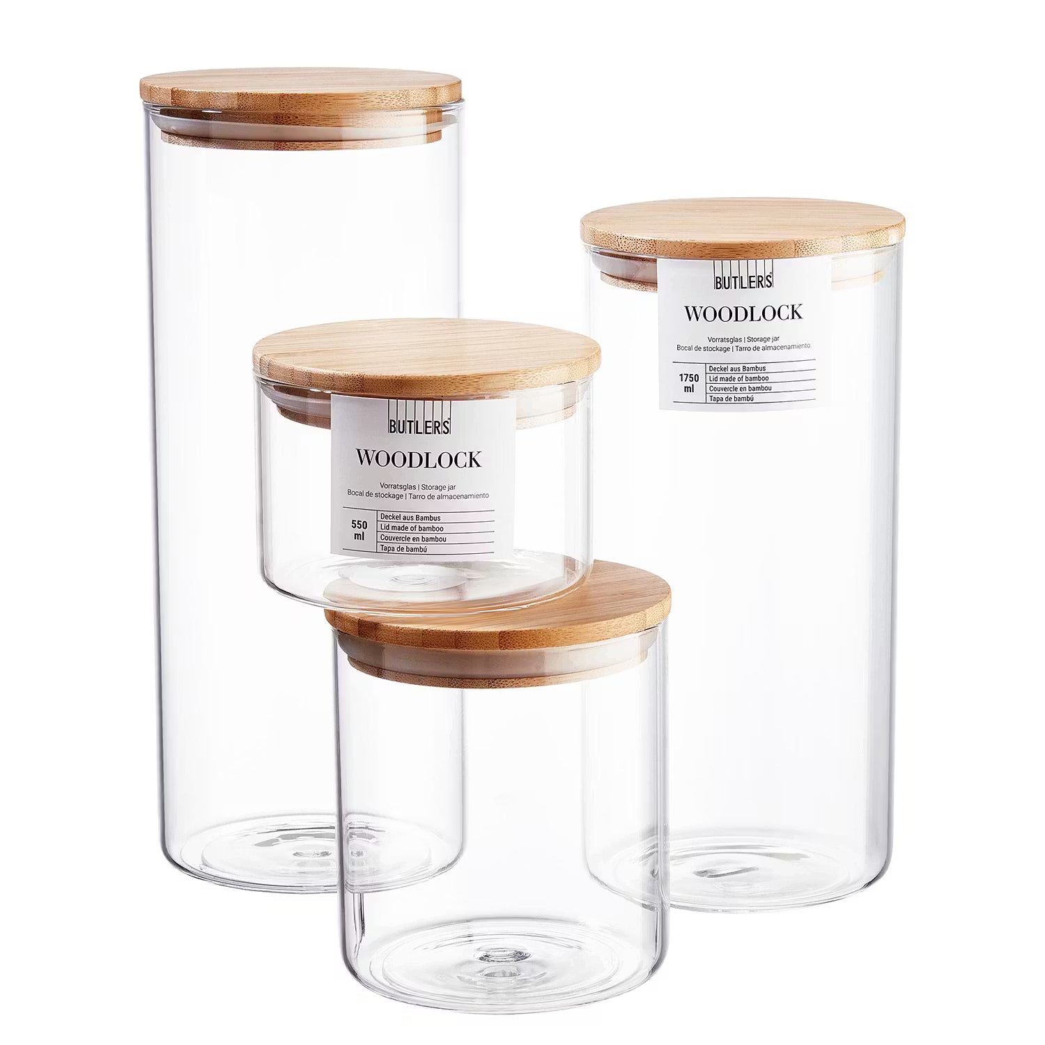 WOODLOCK Vorratsglas-Set 4-tlg. - Borosilikatglas / Bambus - Transparent