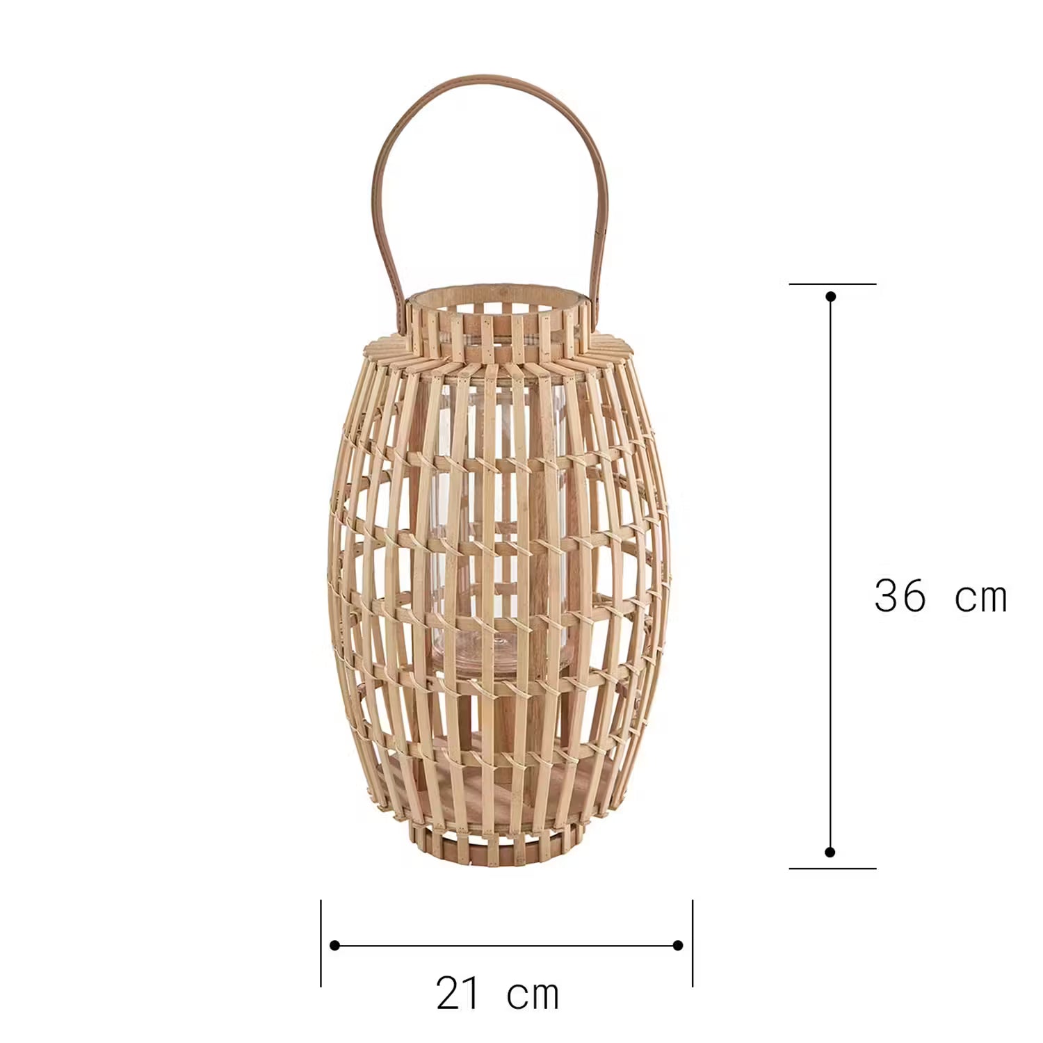 BAMBOO NIGHTS Laterne - Bambus / Glas - Beige - Höhe: 36 cm