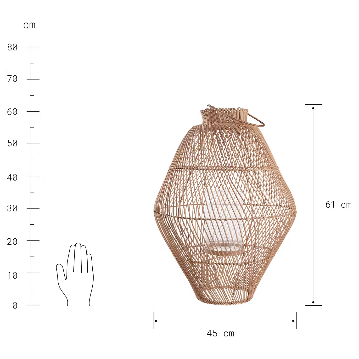BALI NIGHTS Laterne - Rattan - Natur - Höhe: 61 cm
